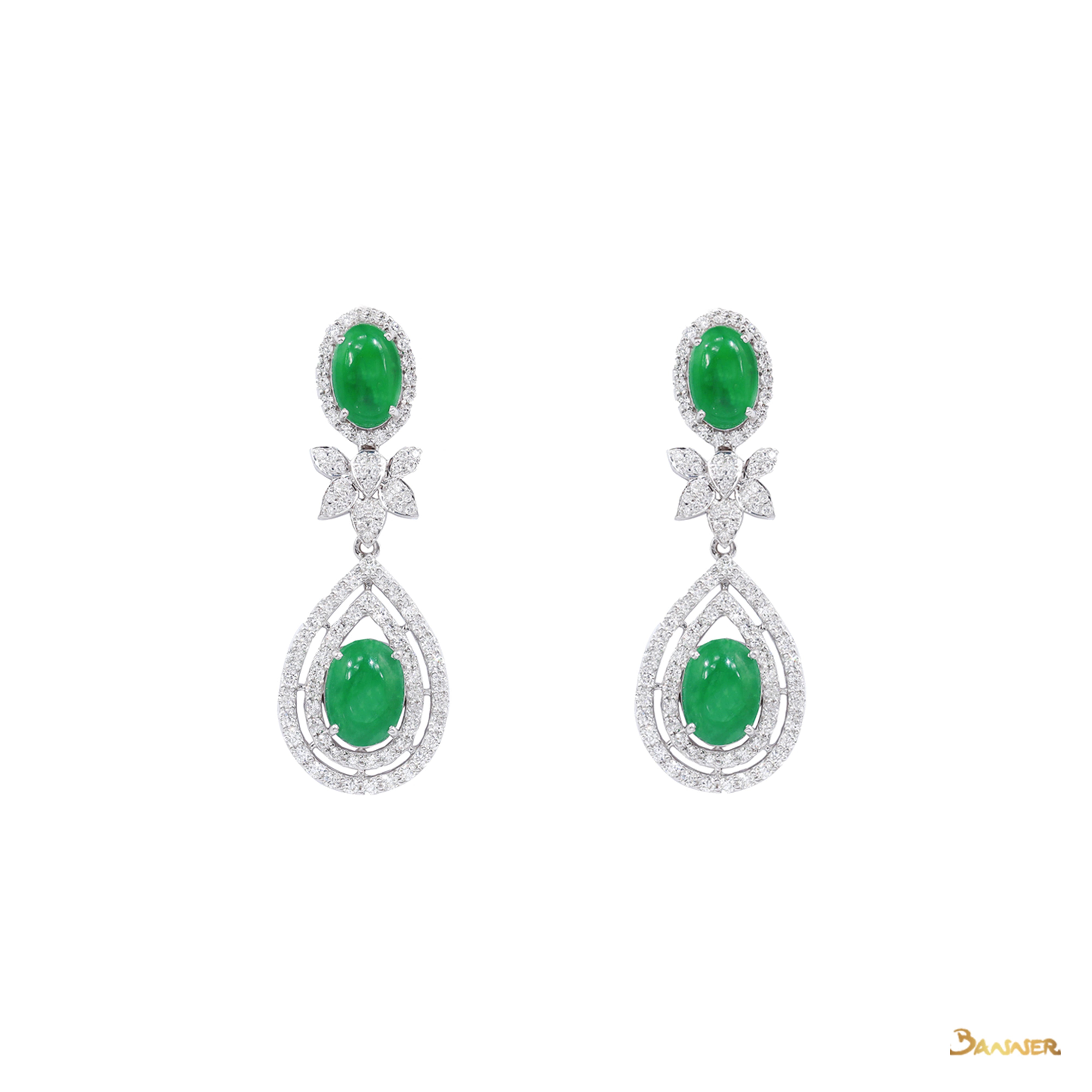 Jade and Diamond Elegant Floral 2-Way Earrings
