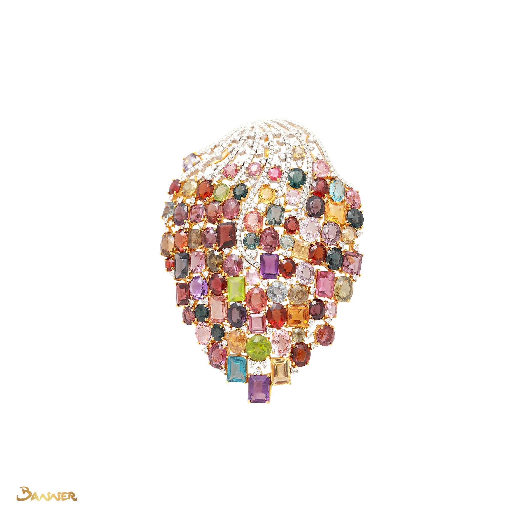 Multi-Colored Spinel and Diamond Brooch