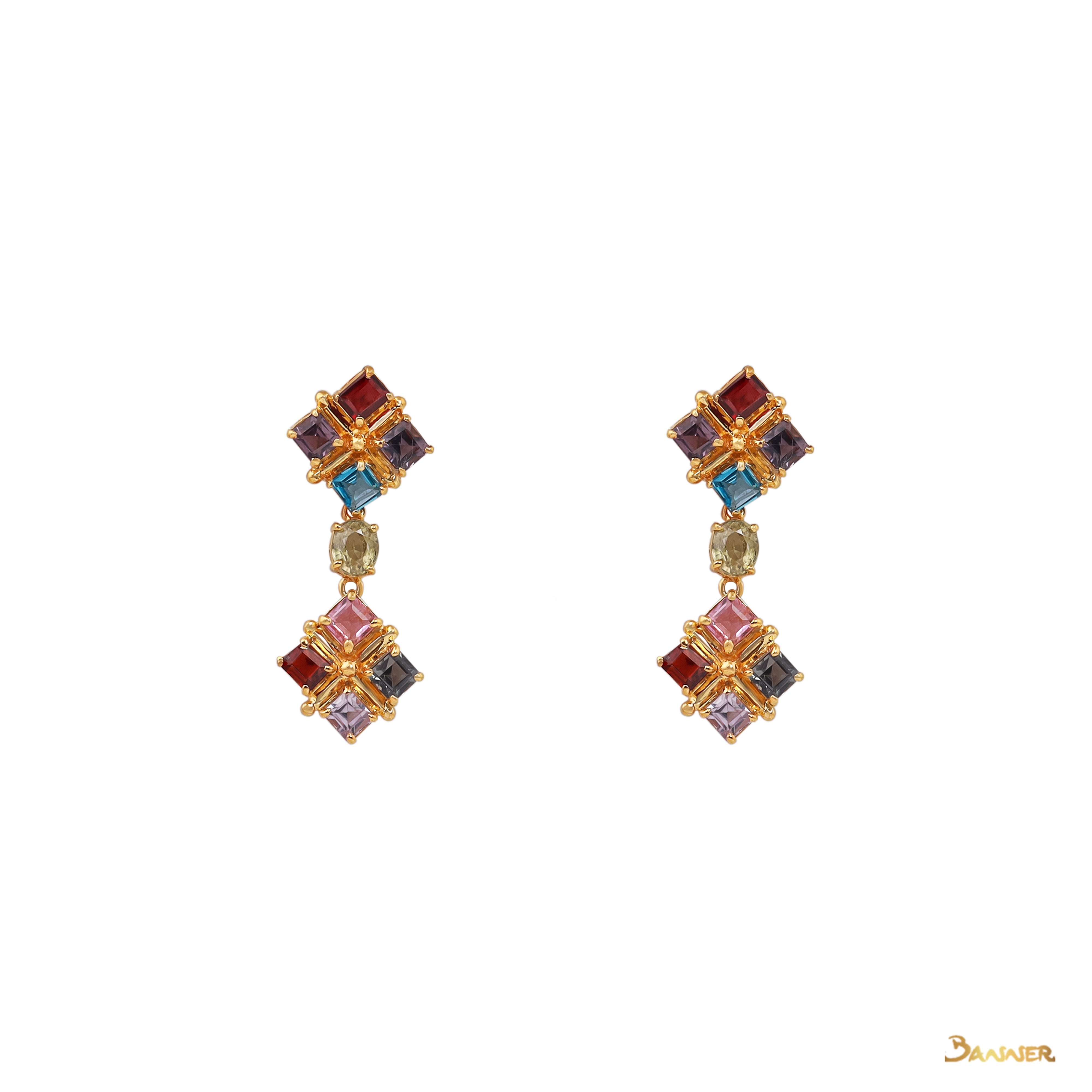 Multi-Colored Spinel Emerald Cut 2 steps Earrings
