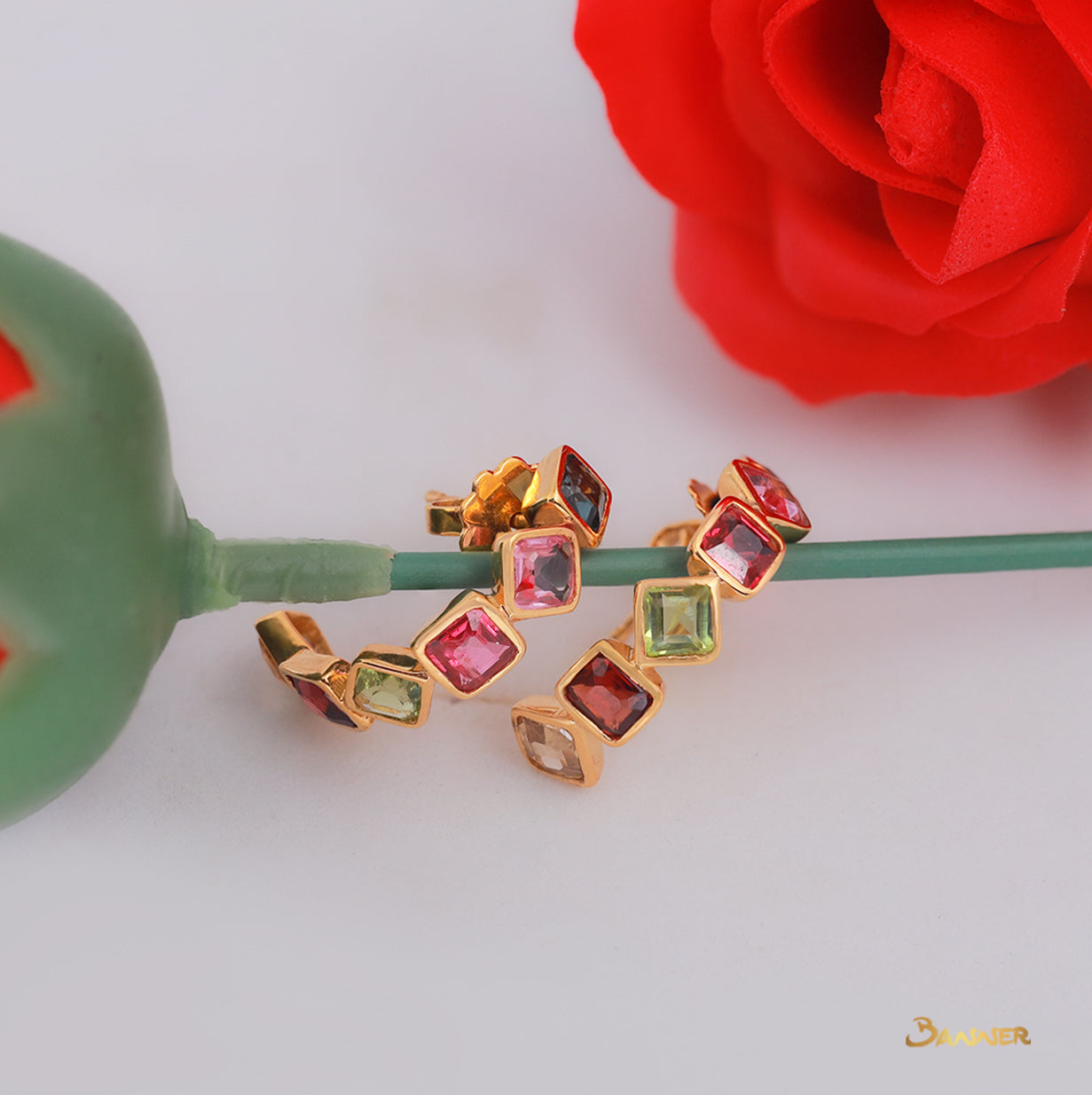 Multi-colored Spinel and Peridot Earrings