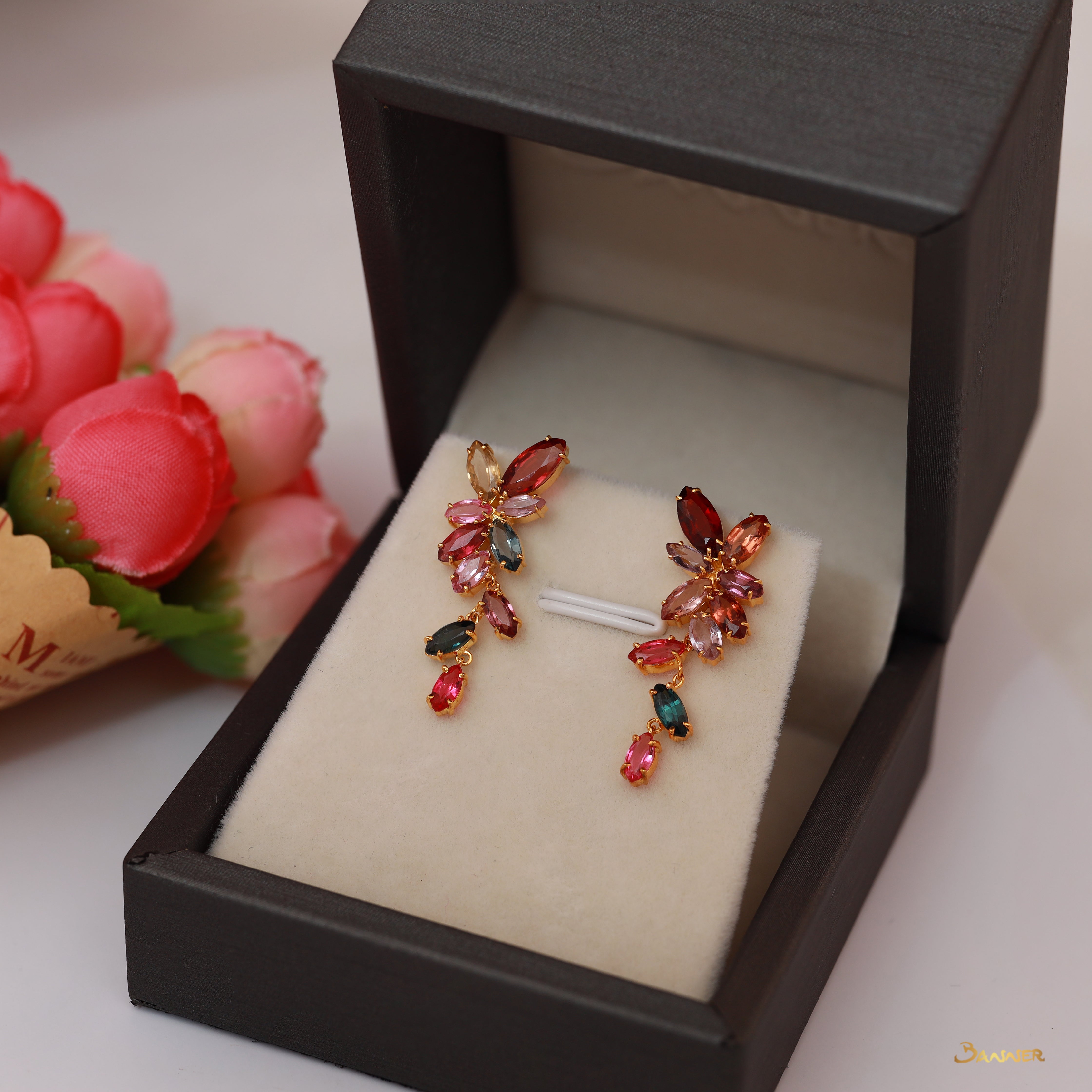 Spinel Marquise Leaf Shape Dangle Earrings