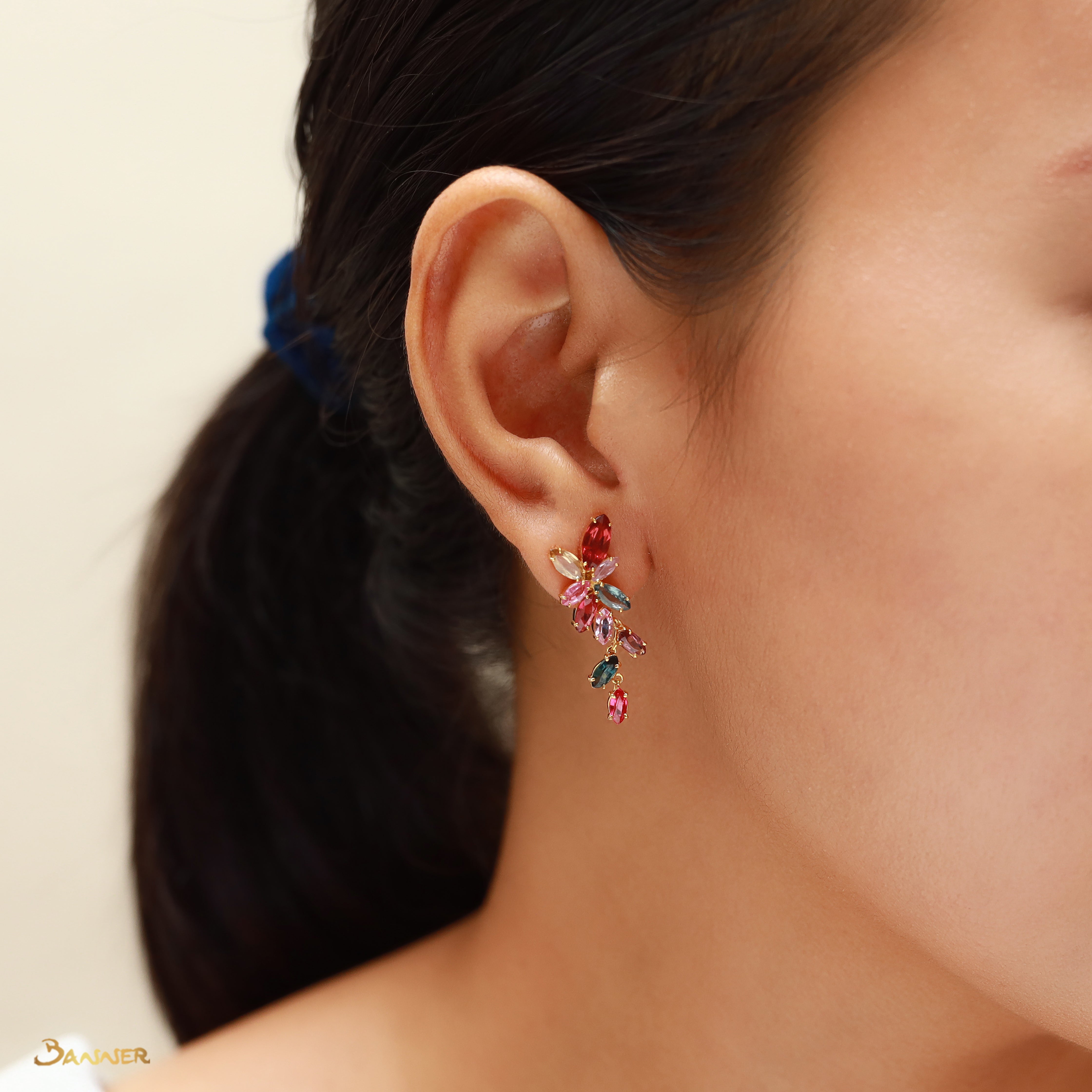 Spinel Marquise Leaf Shape Dangle Earrings