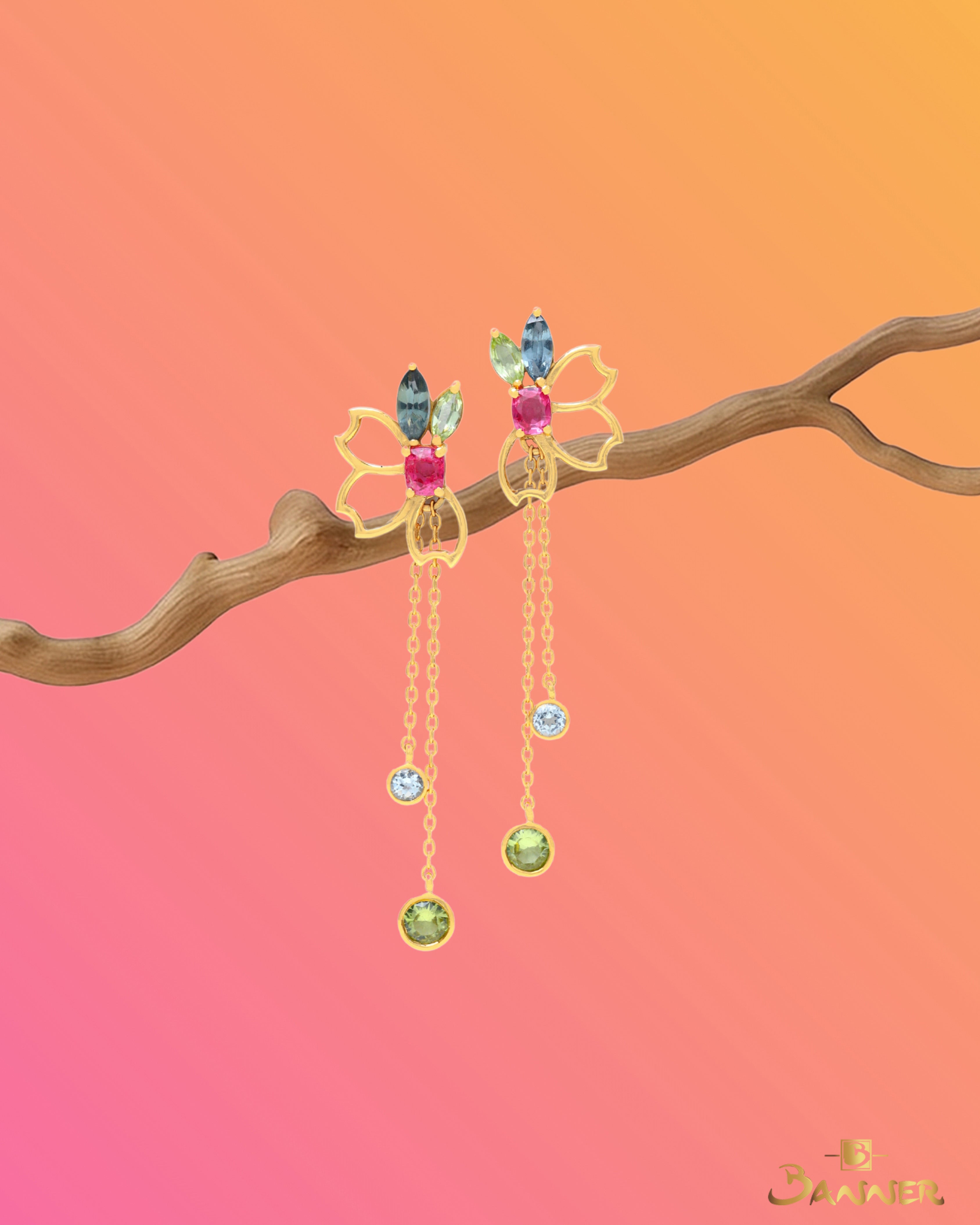 Multi-color Spinel Sakura Earrings