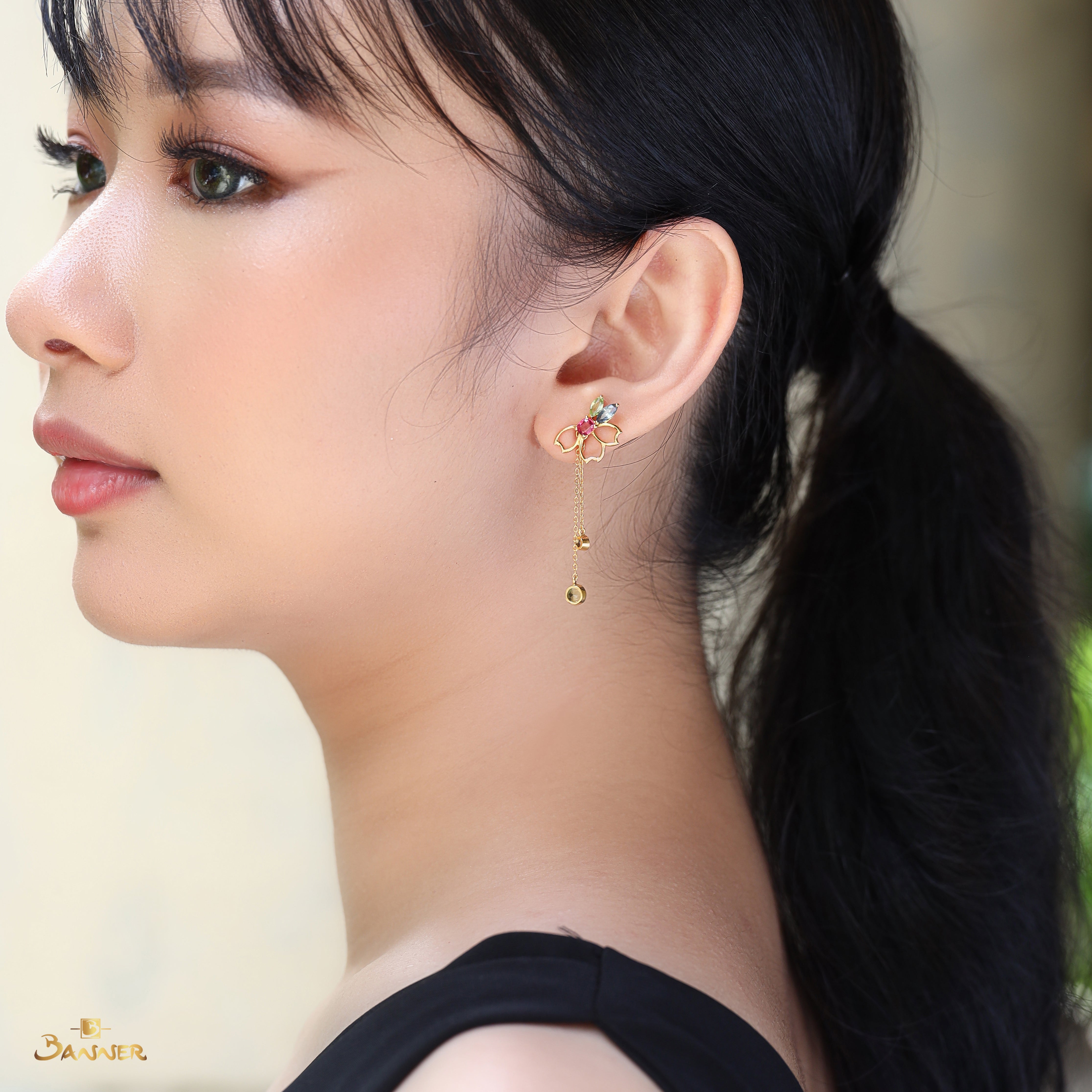 Multi-color Spinel Sakura Earrings