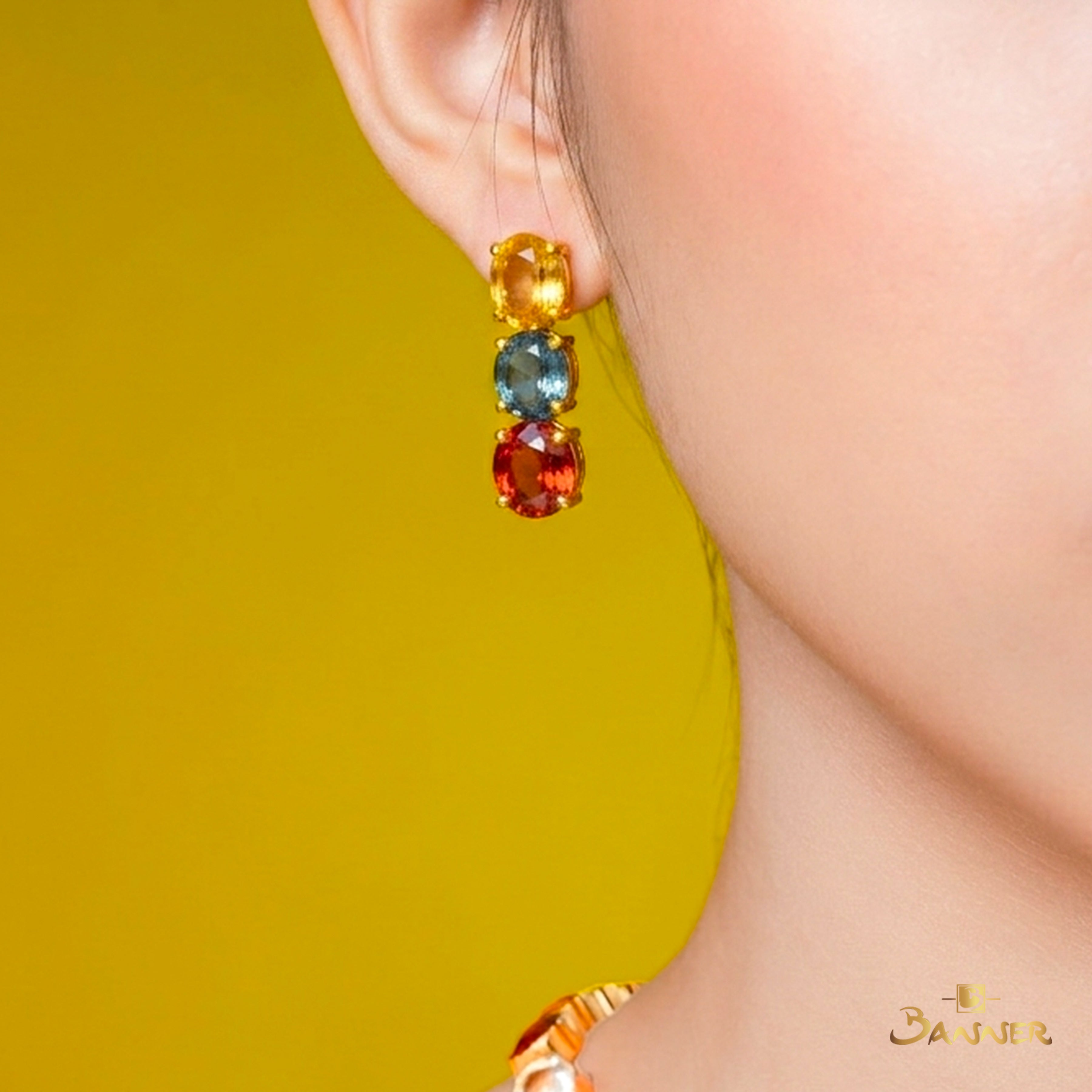 Multi-color Spinel 3-steps Dangle Earrings