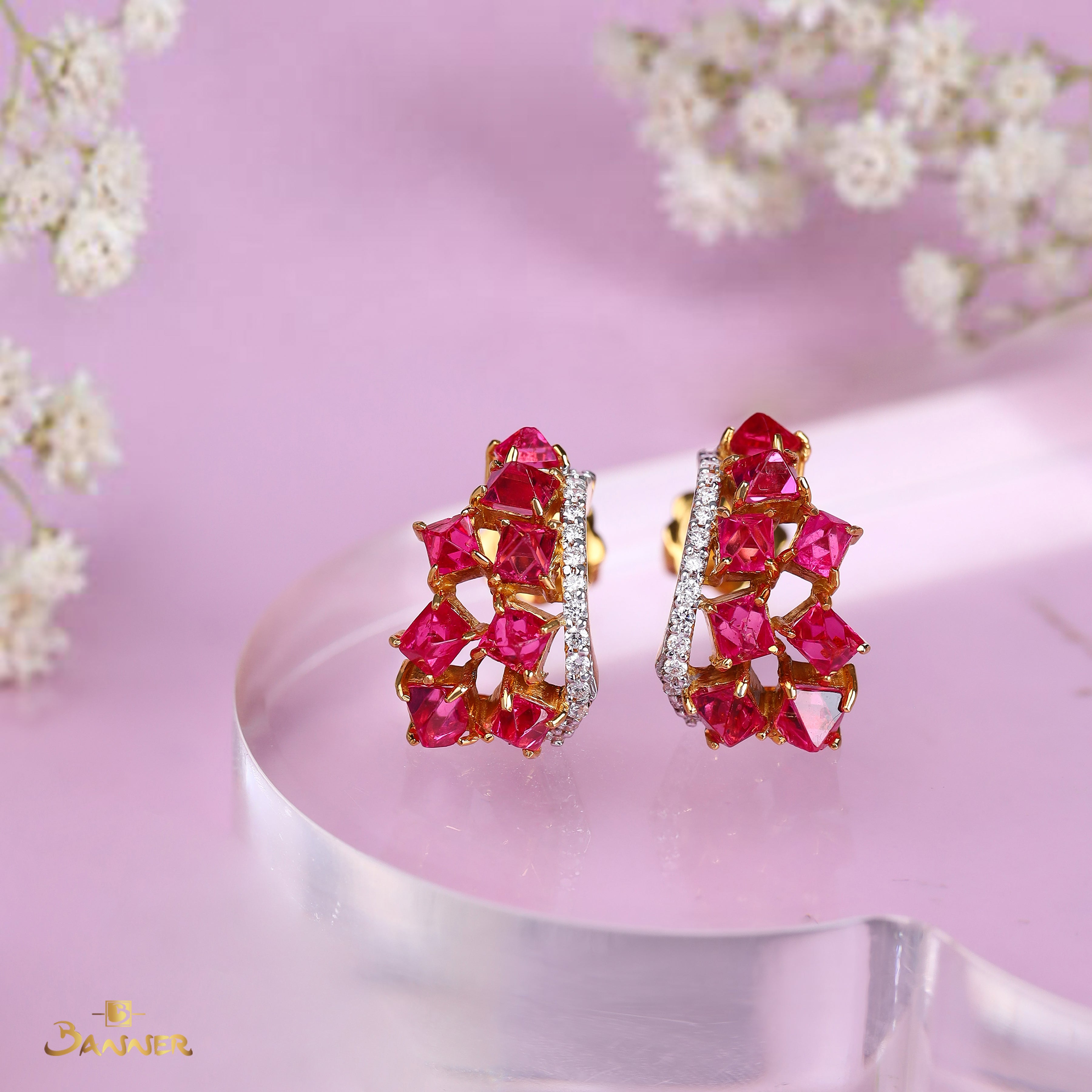 Spinel and Diamond Curve Earrings