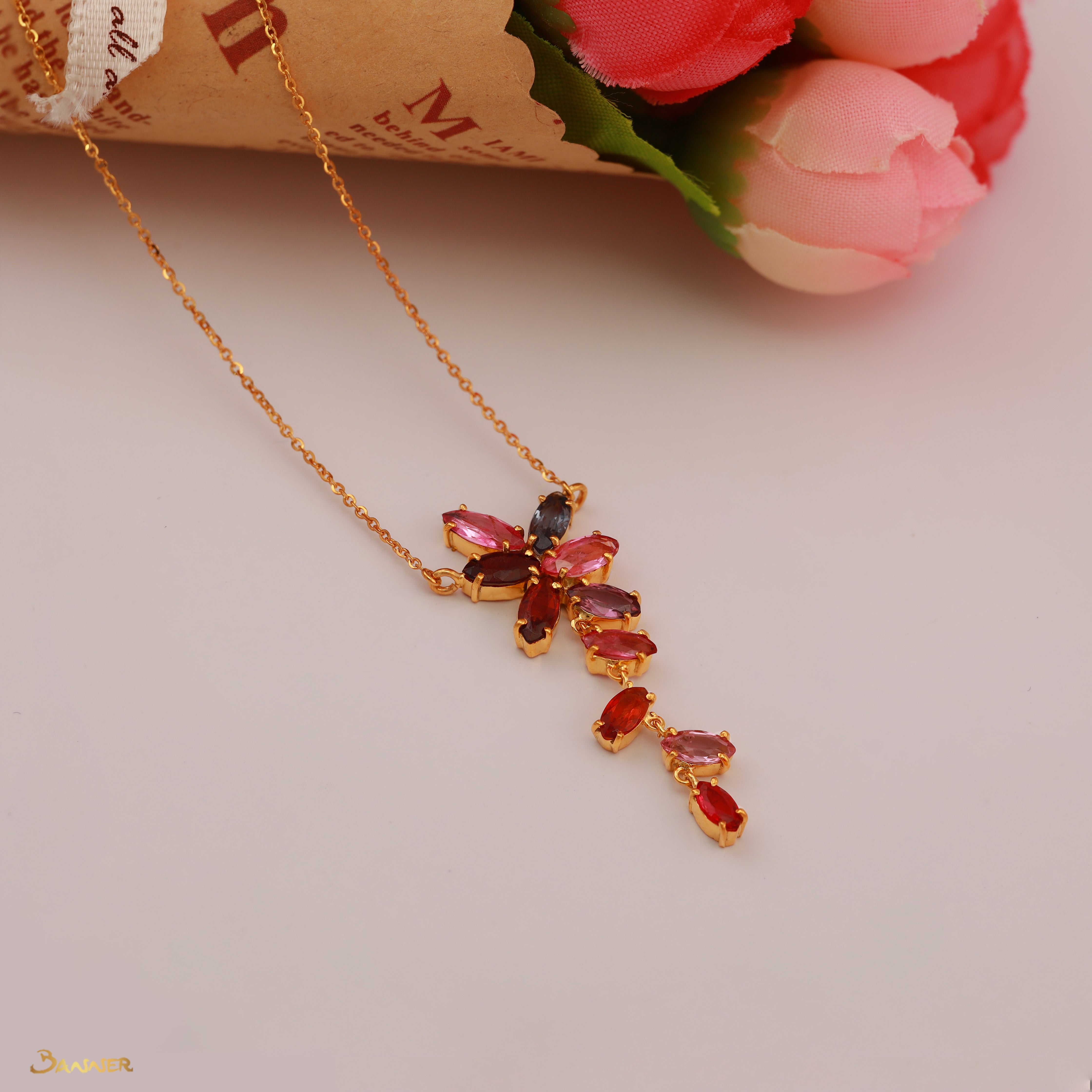Spinel Marquise Leaf Shape Dangle Necklace