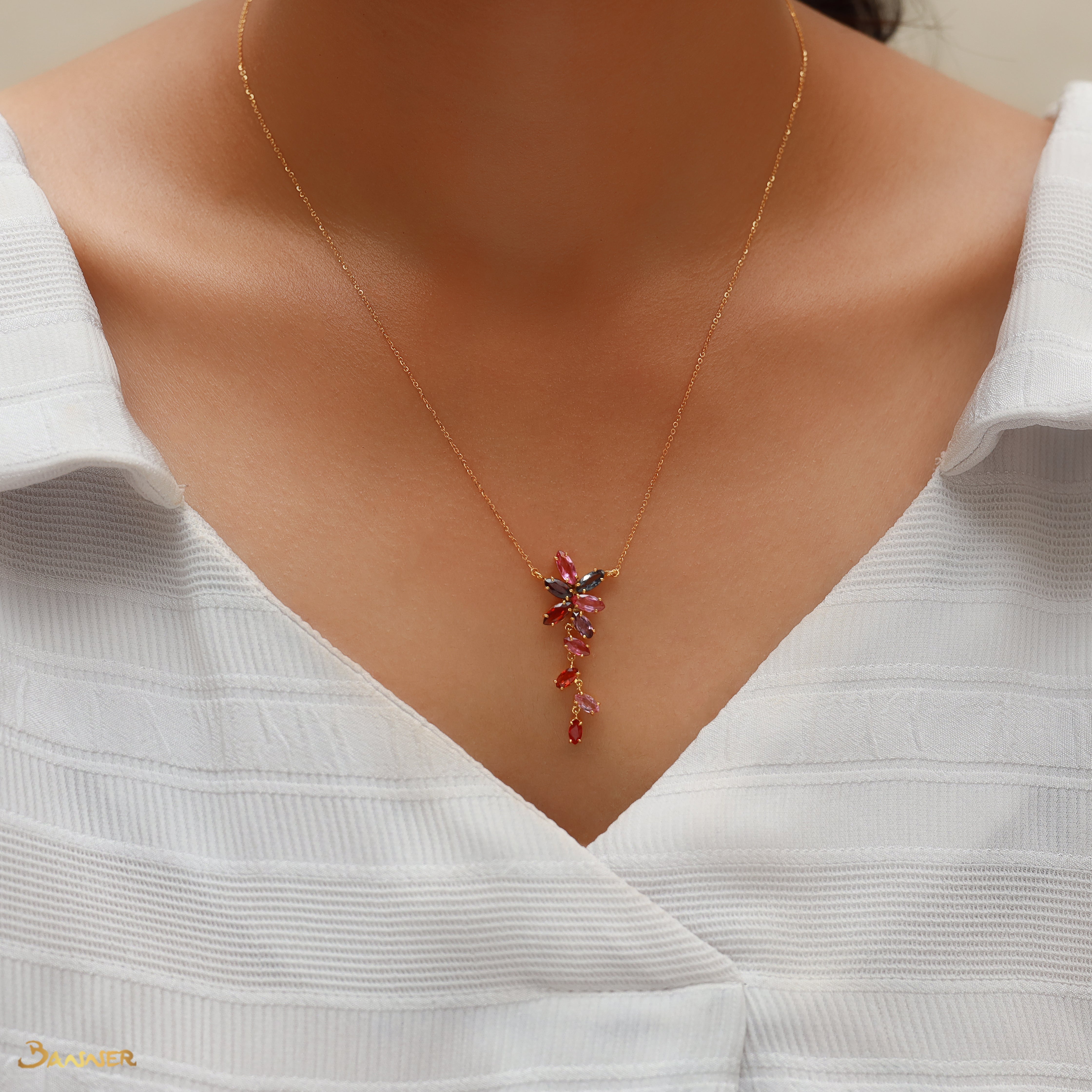 Spinel Marquise Leaf Shape Dangle Necklace