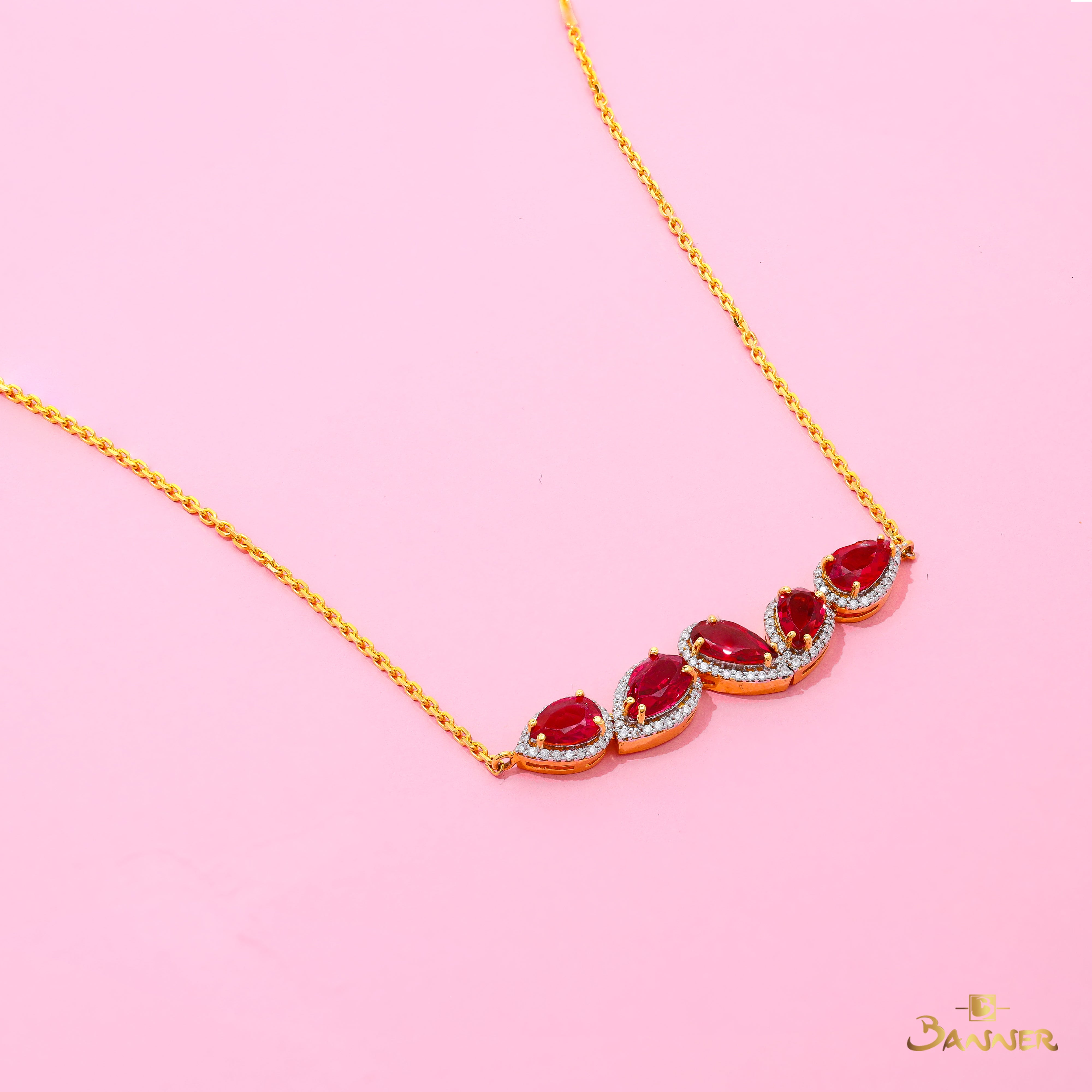 Spinel and Diamond Halo Drop Necklace