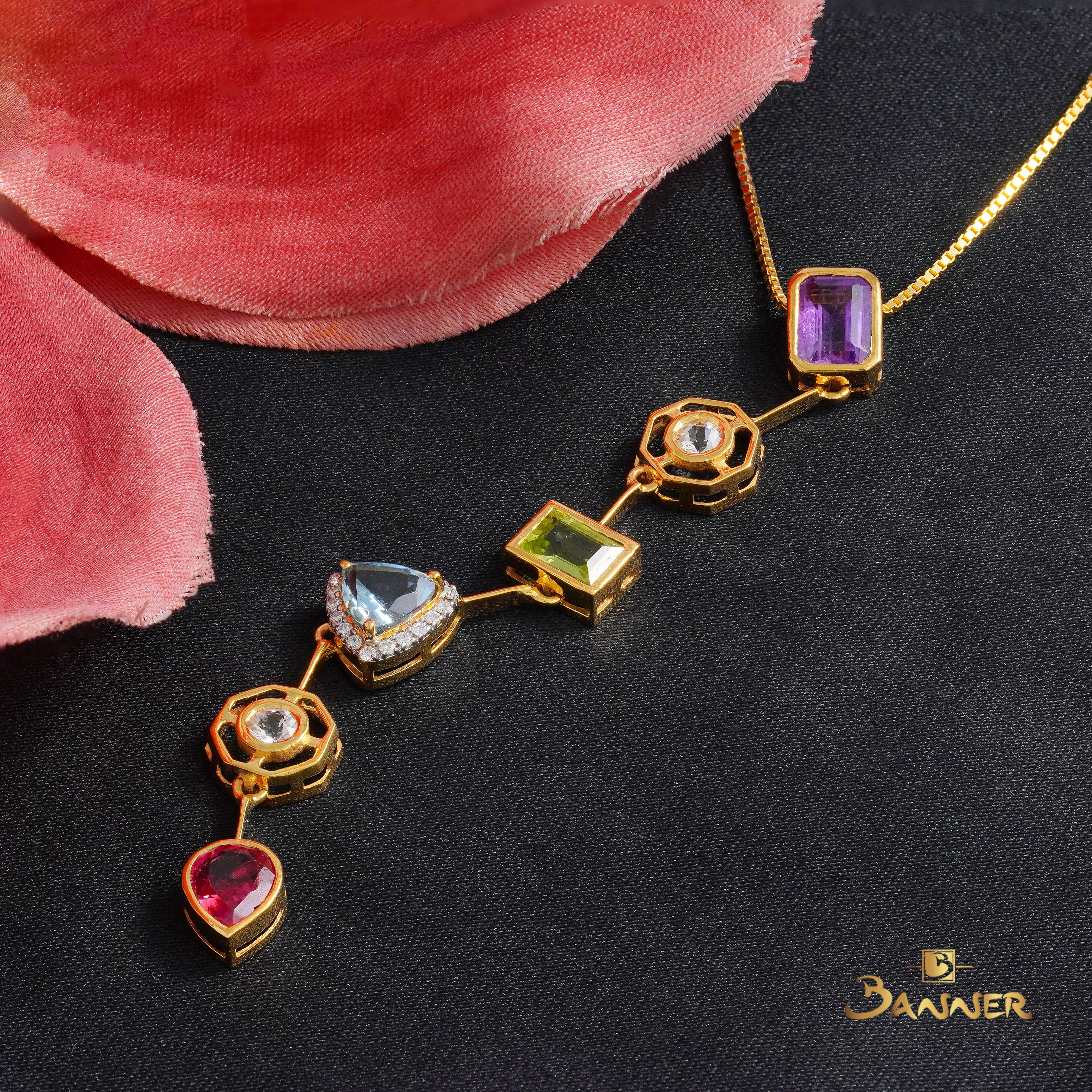 Multi-colored Gems Cascade Pendant