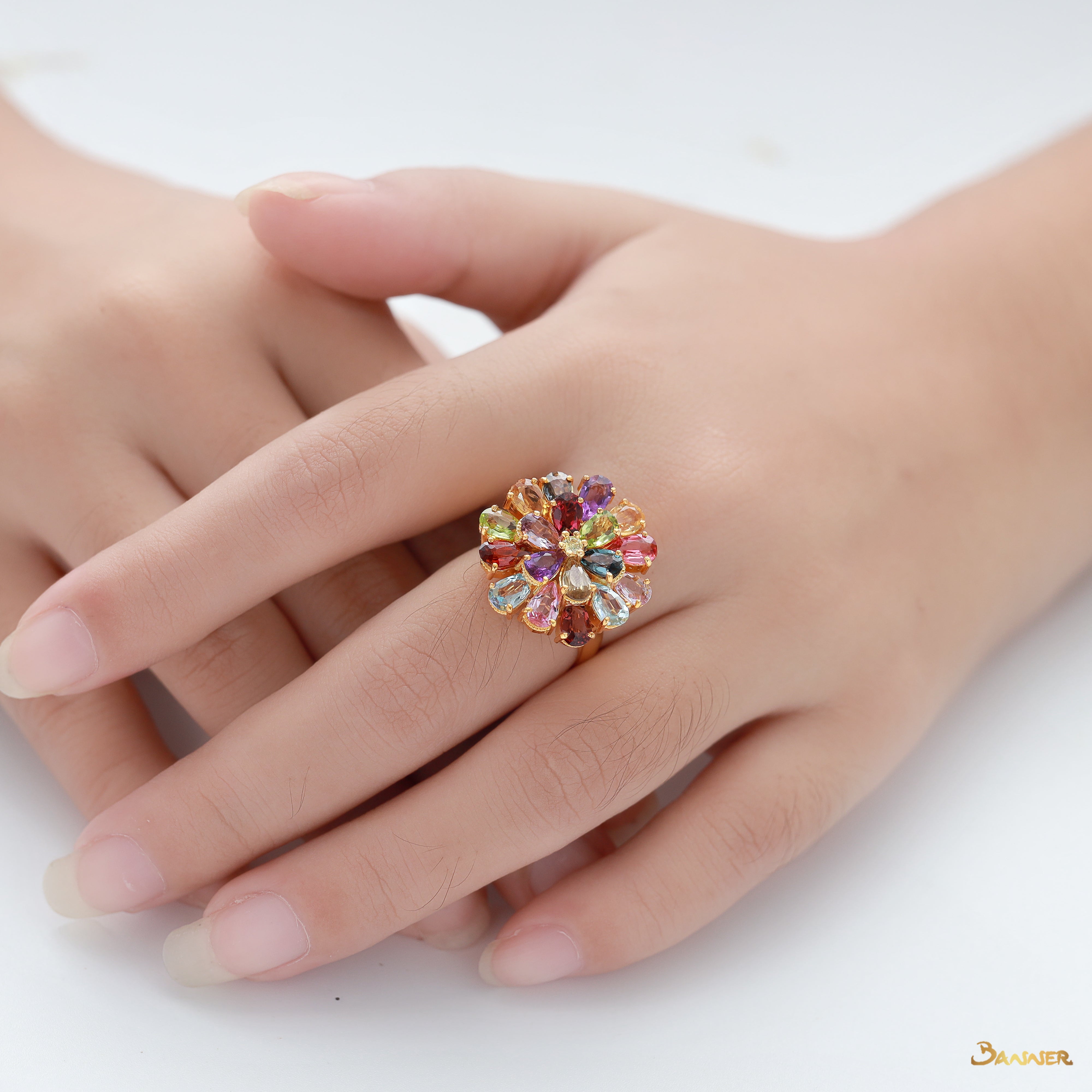 Colorful Spinel Zinnia Ring