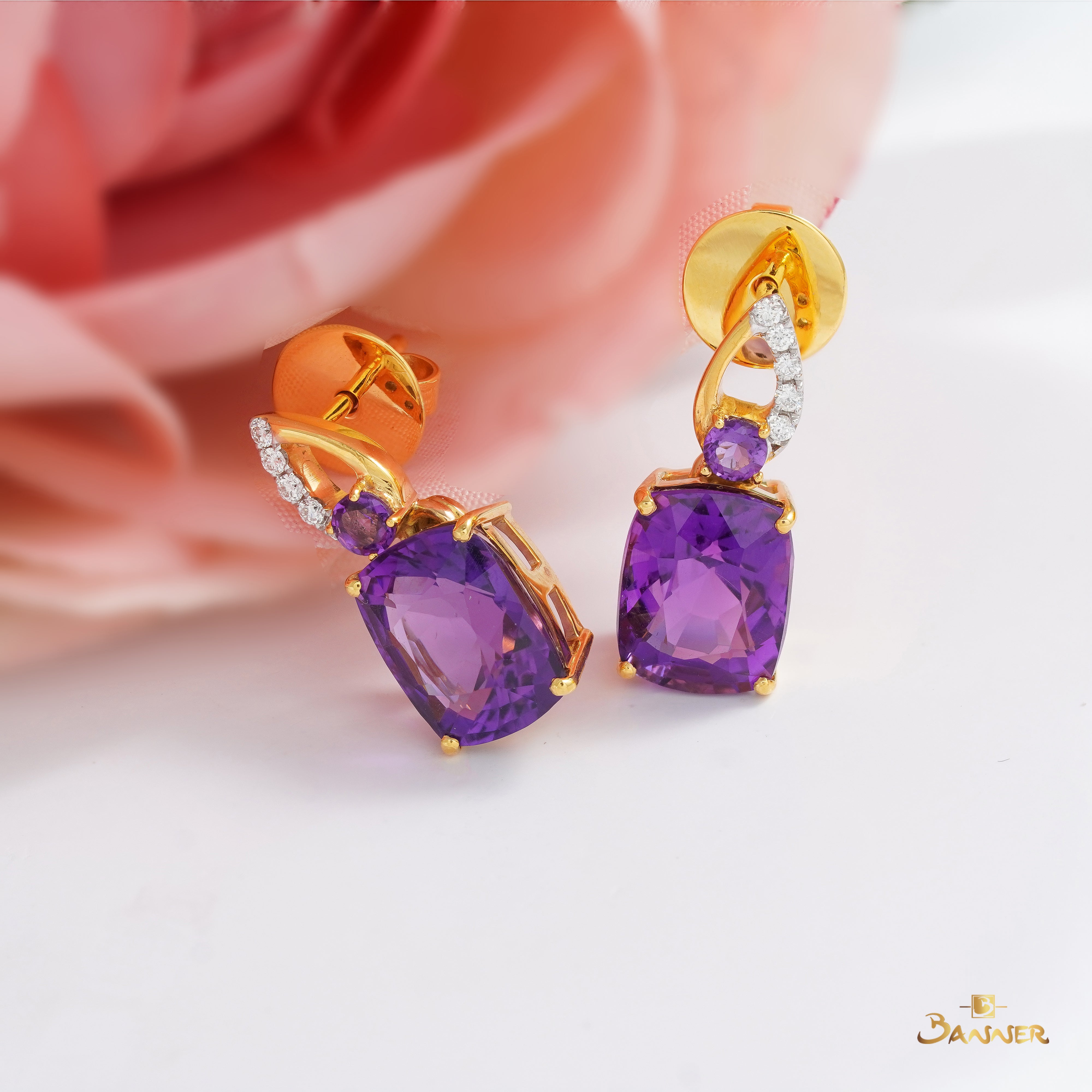 Amethyst and Diamond Drop Earrings