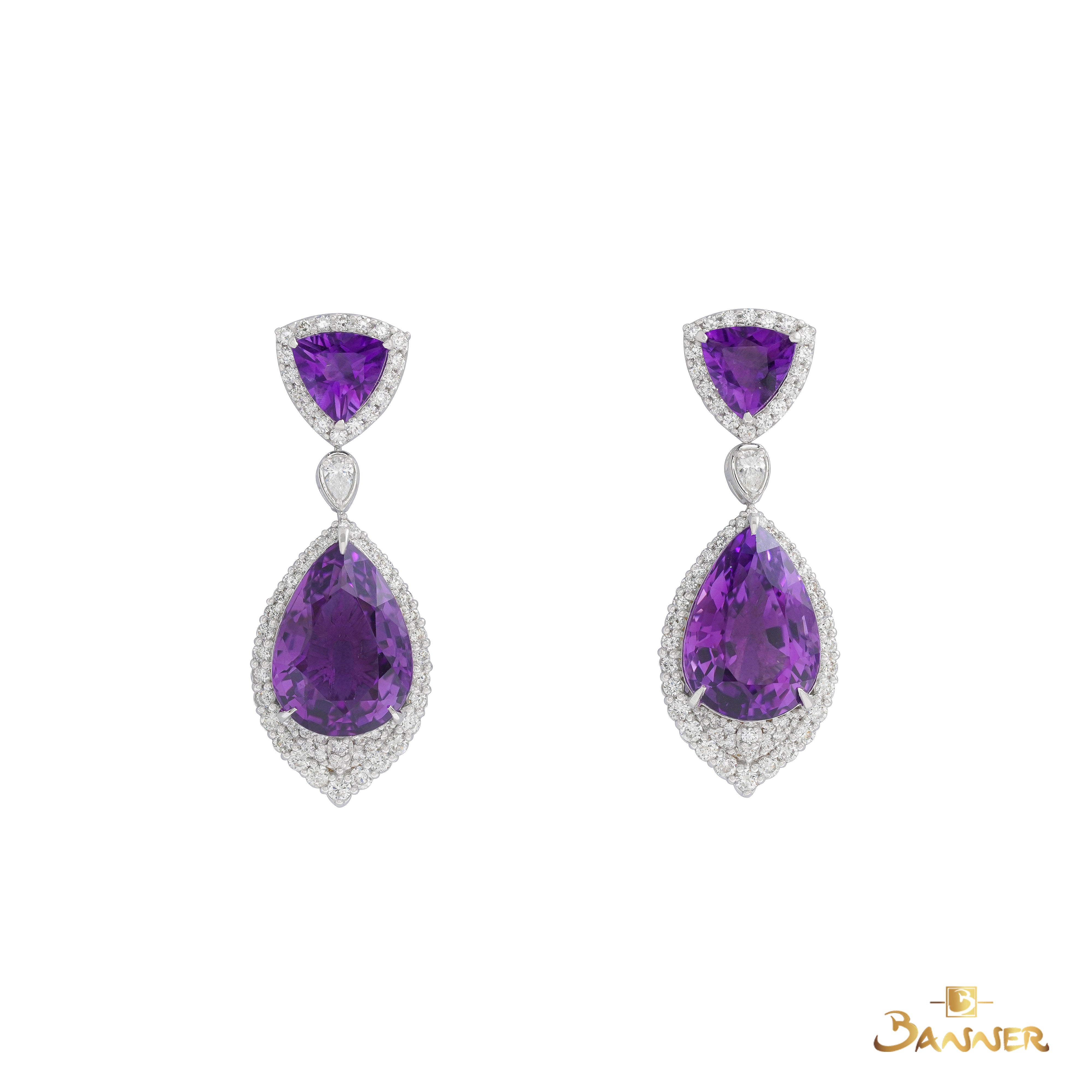 Amethyst and Diamond Pear Shape Halo Earrings