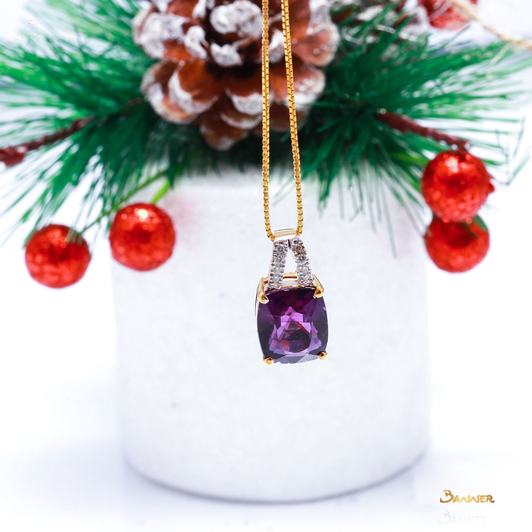 Cushion-cut Amethyst and Diamond Pendant