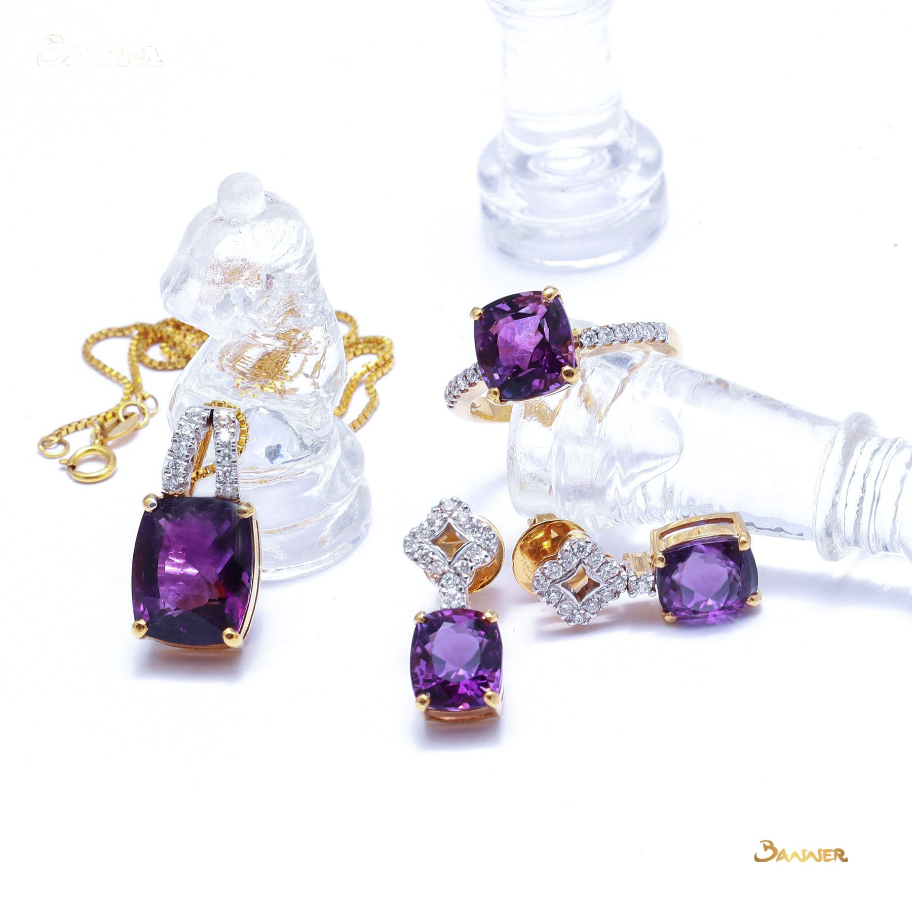 Cushion-cut Amethyst and Diamond Pendant