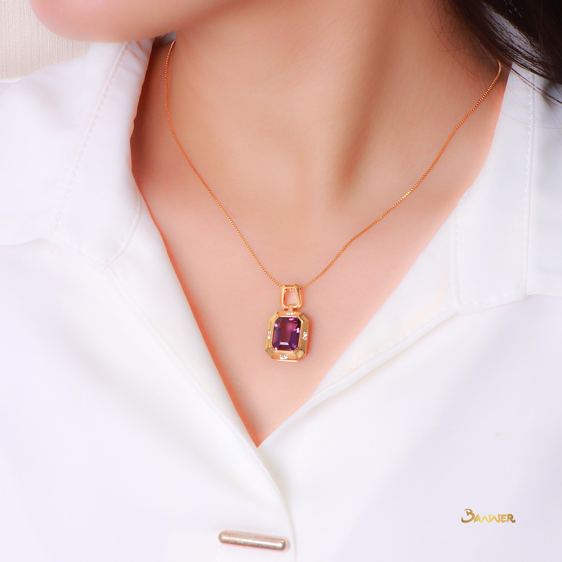 Amethyst and Diamond Octagon Shape Pendant