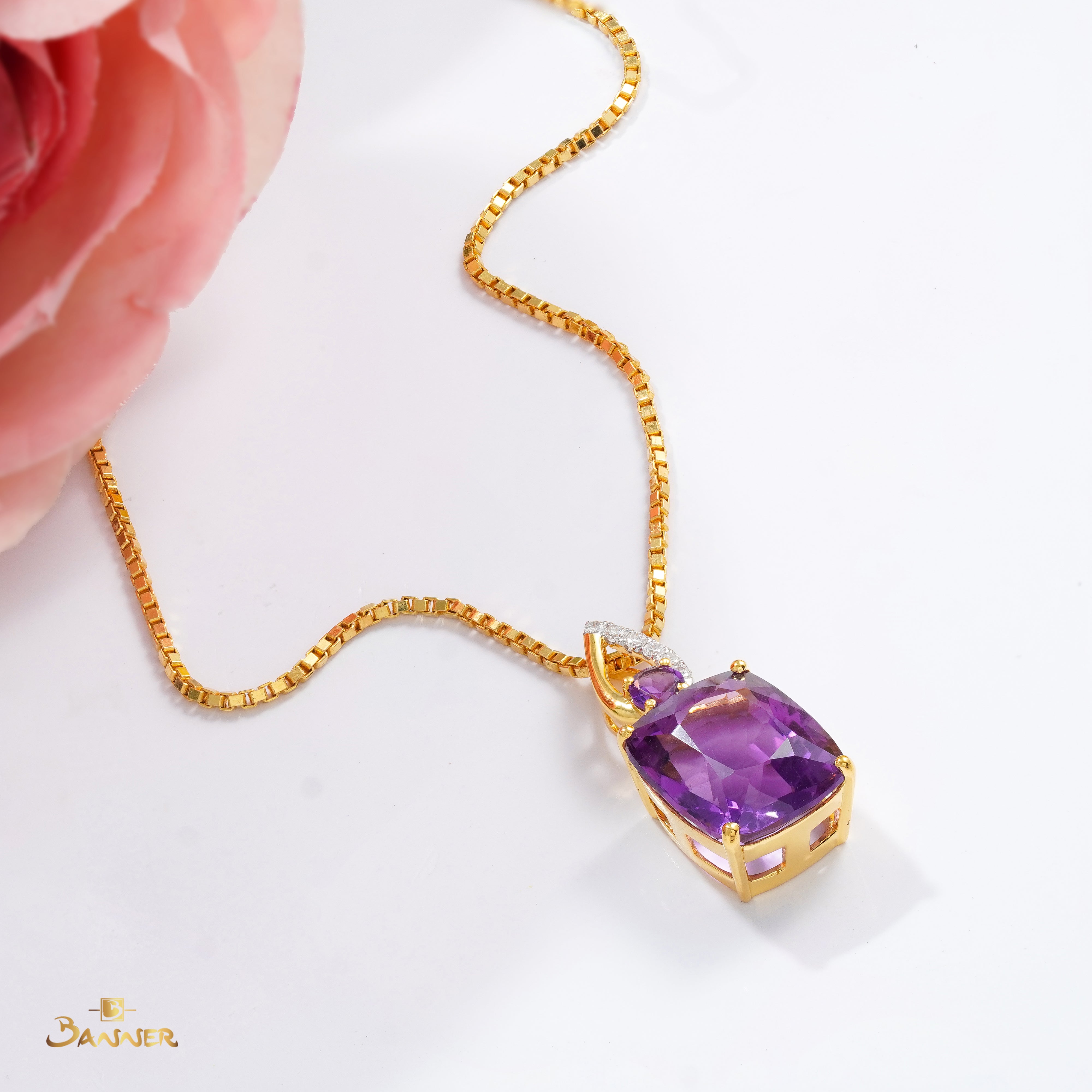 Amethyst and Diamond Drop Pendant