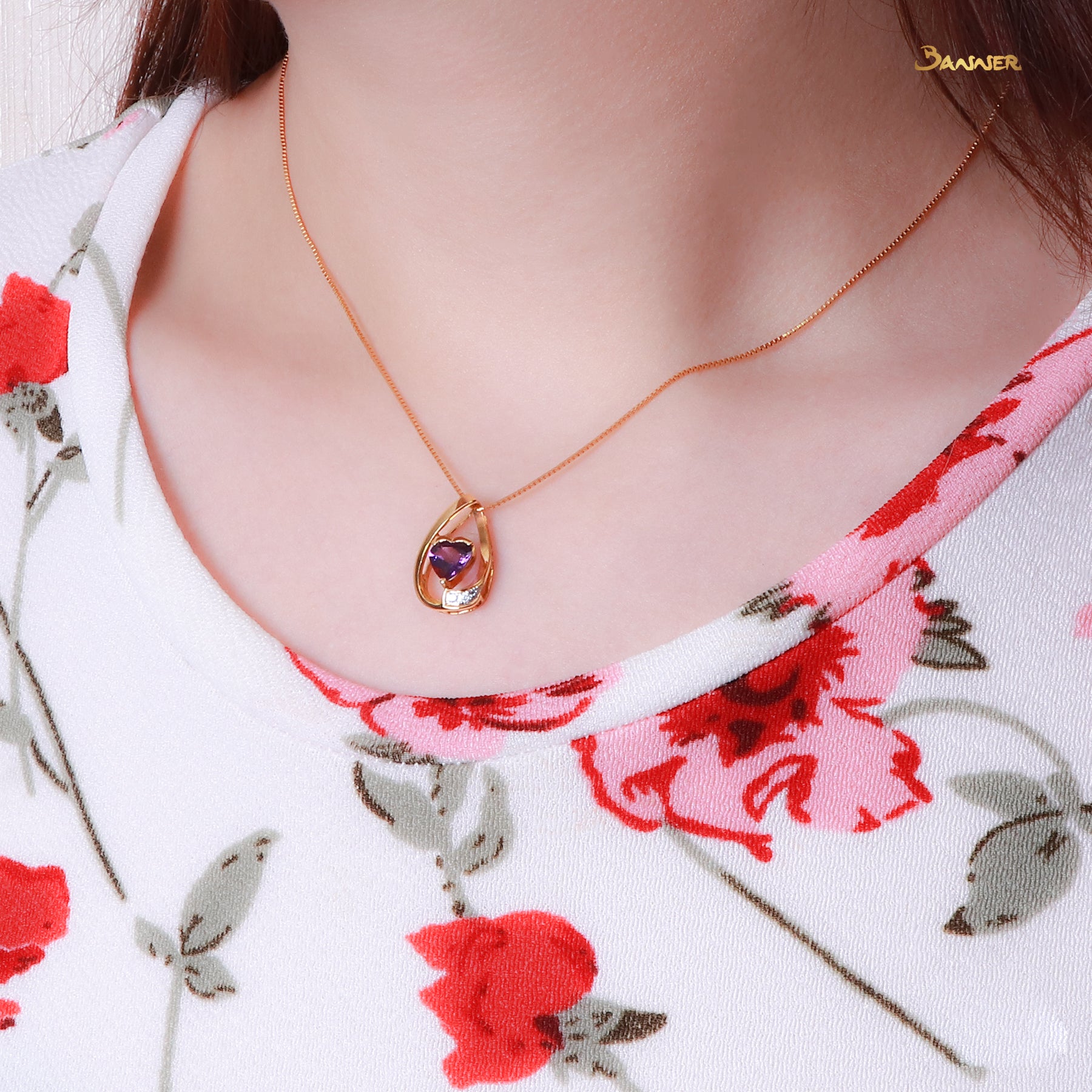 Heart-shaped Amethyst and Diamond Pendant