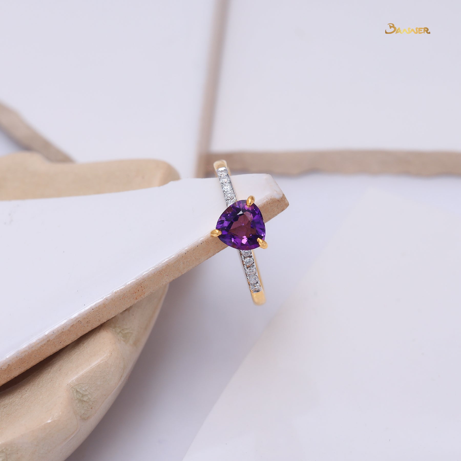 Trillion-cut Amethyst and Diamond Ring