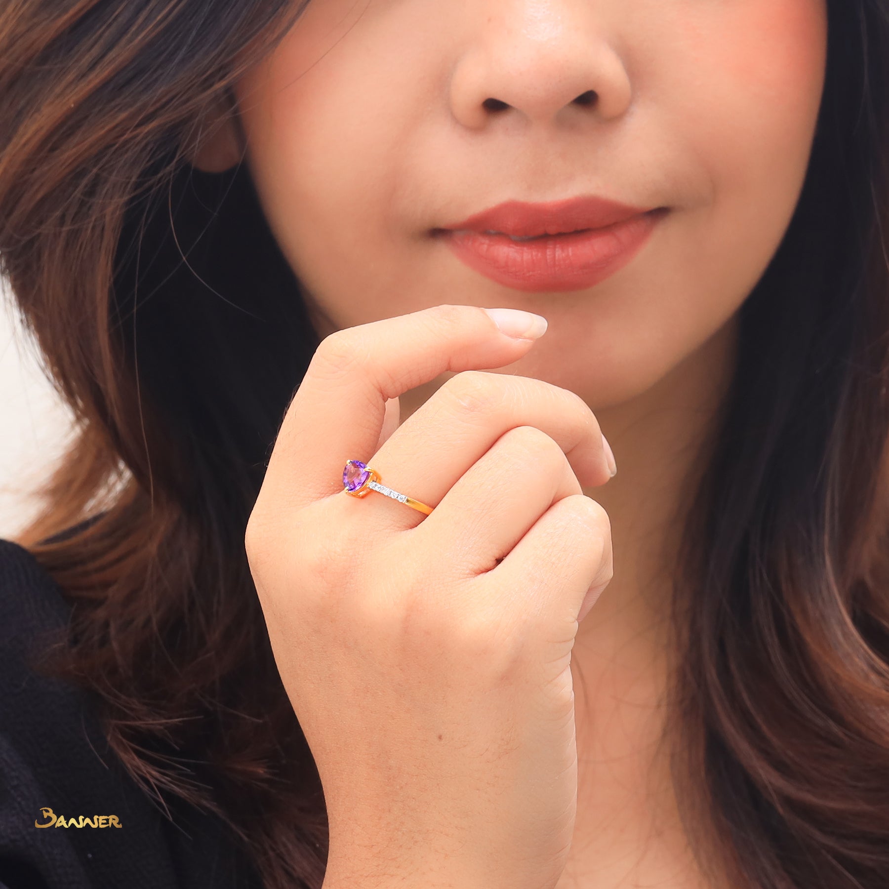 Trillion-cut Amethyst and Diamond Ring