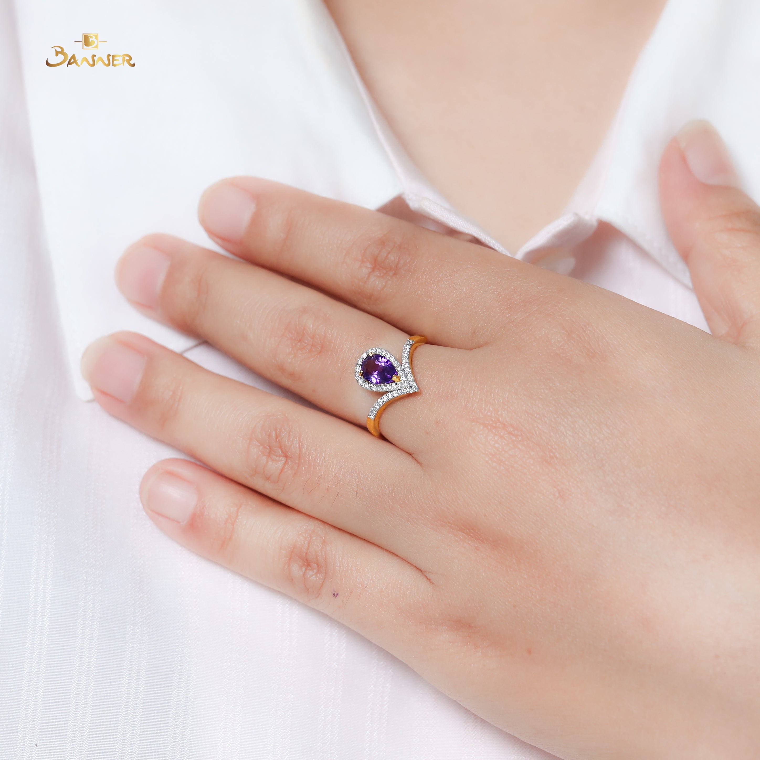 Pear-Shaped Amethyst and Diamond Zest Ring