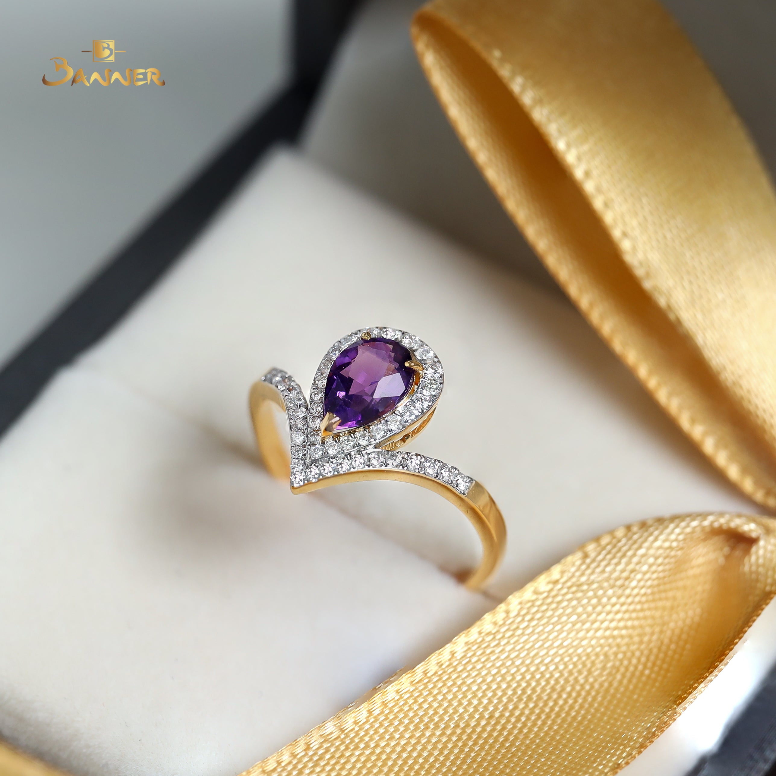 Pear-Shaped Amethyst and Diamond Zest Ring