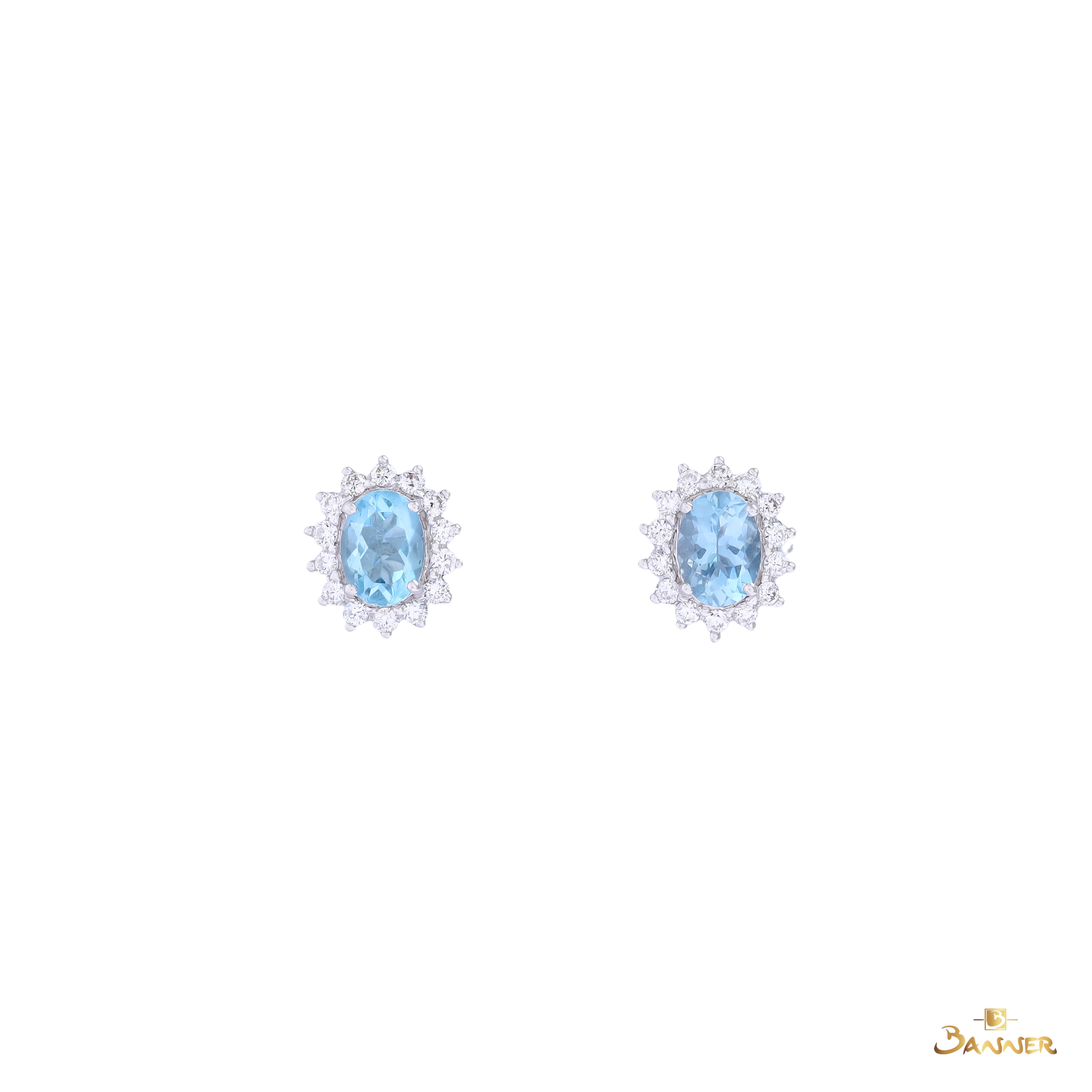 Aquamarine and Diamond Sunflower Earrings