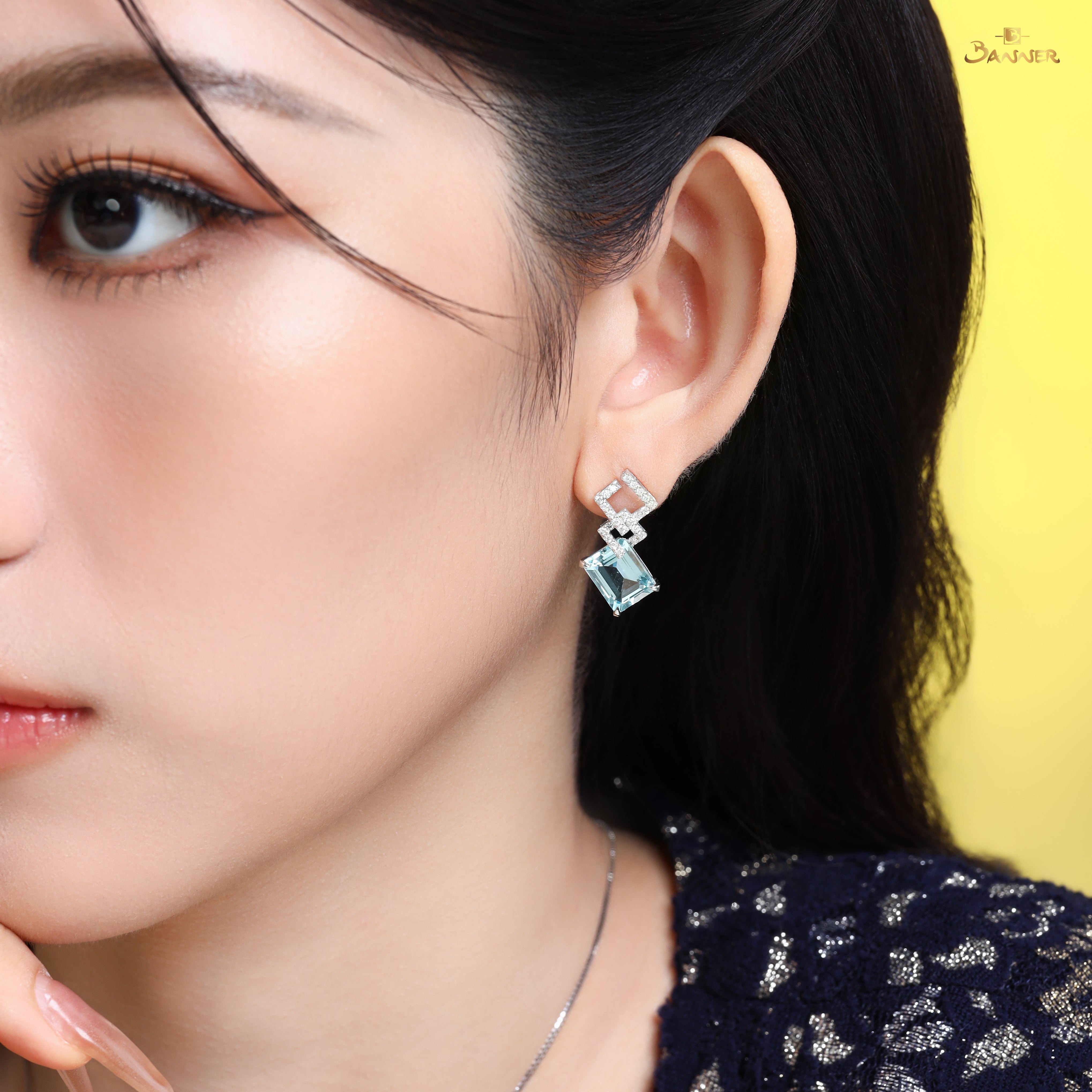 Aquamarine and Diamond Link Dangle Earrings
