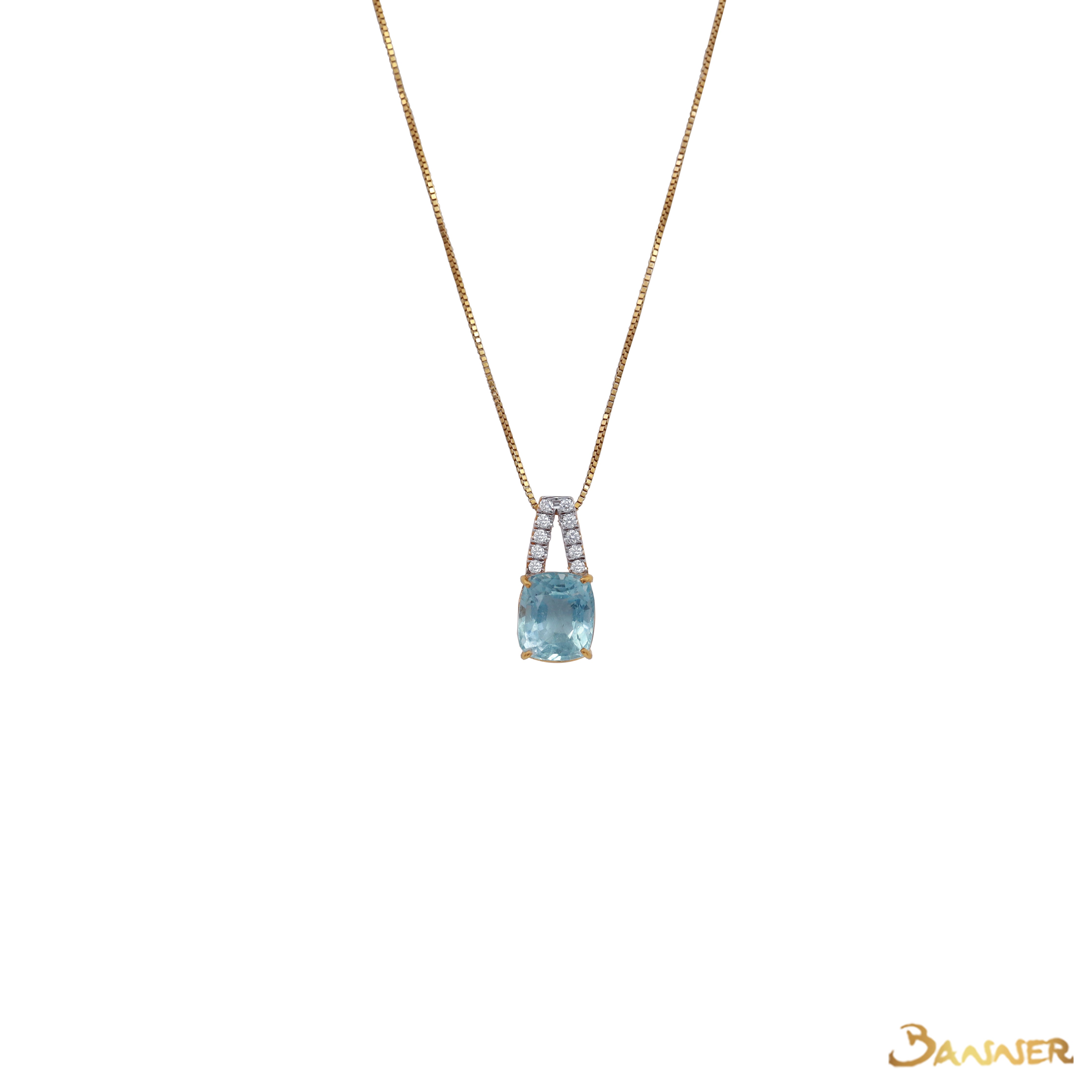Cushion-cut Aquamarine and Diamond Pendant