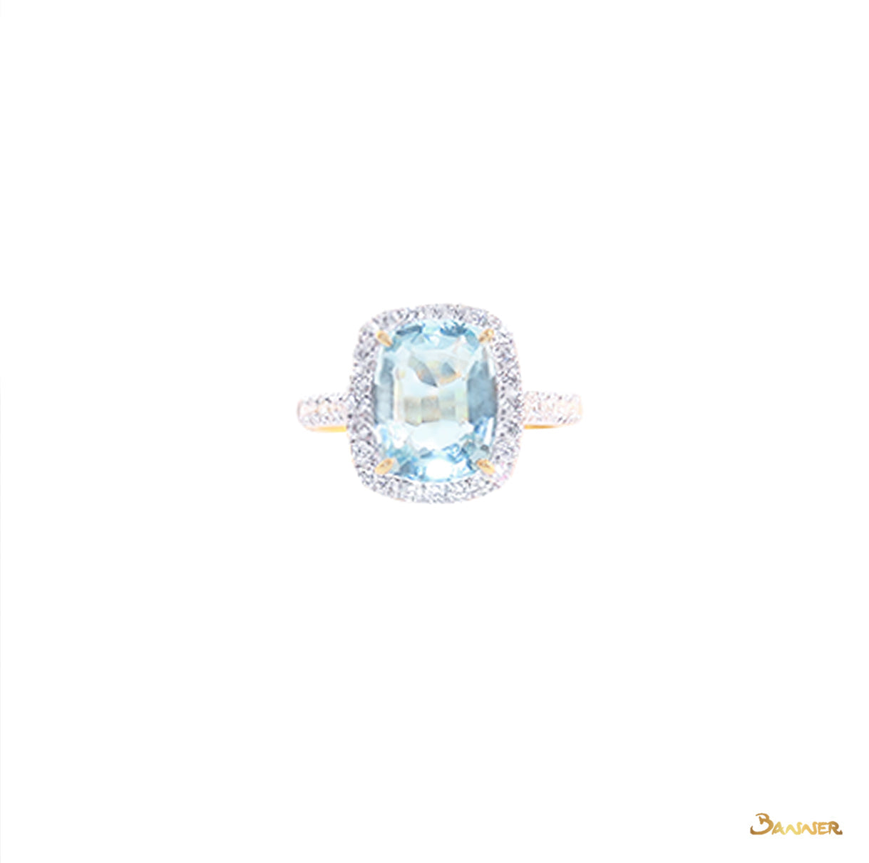 Aquamarine and Diamond Halo Ring