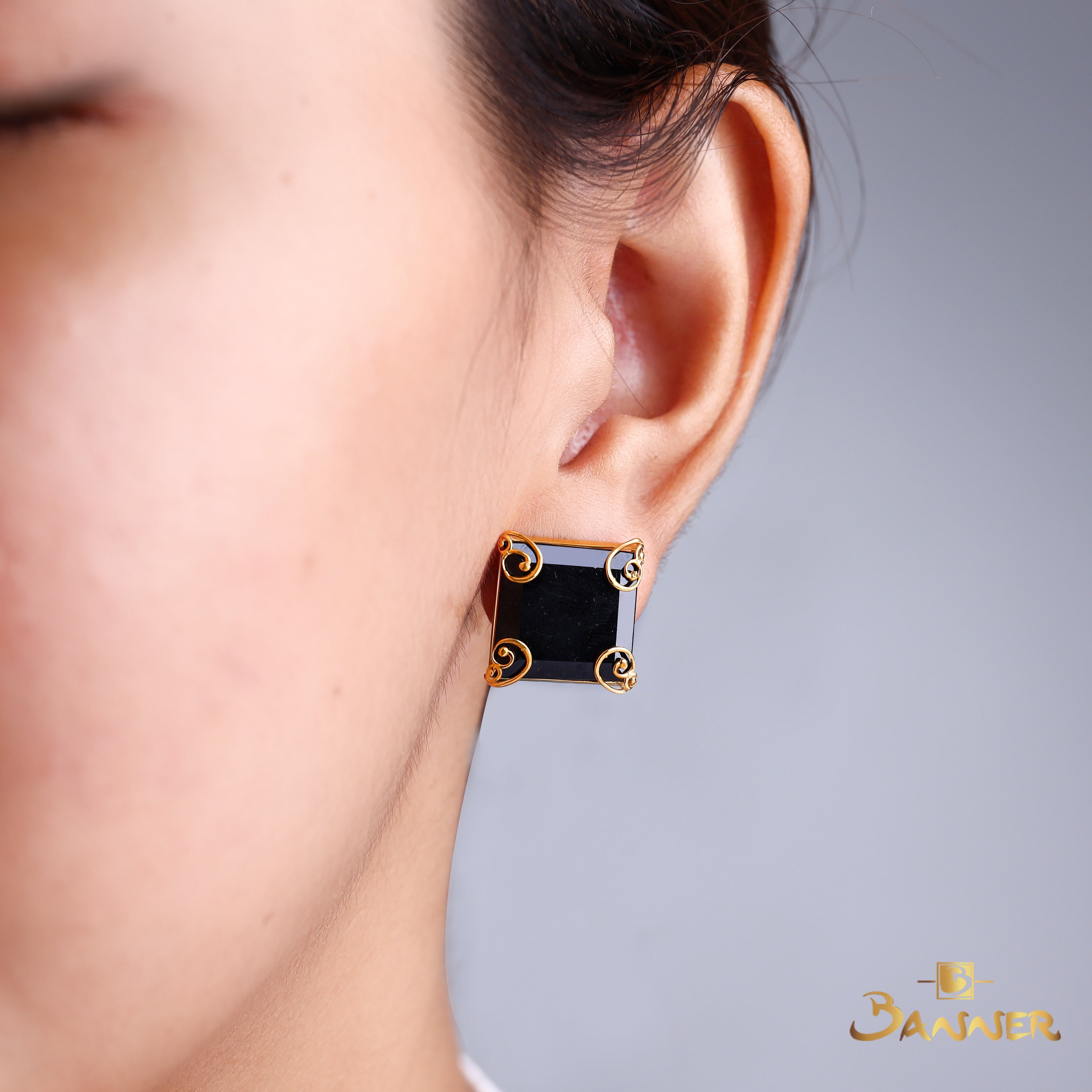 Black Jade Eclipse Stud Earrings