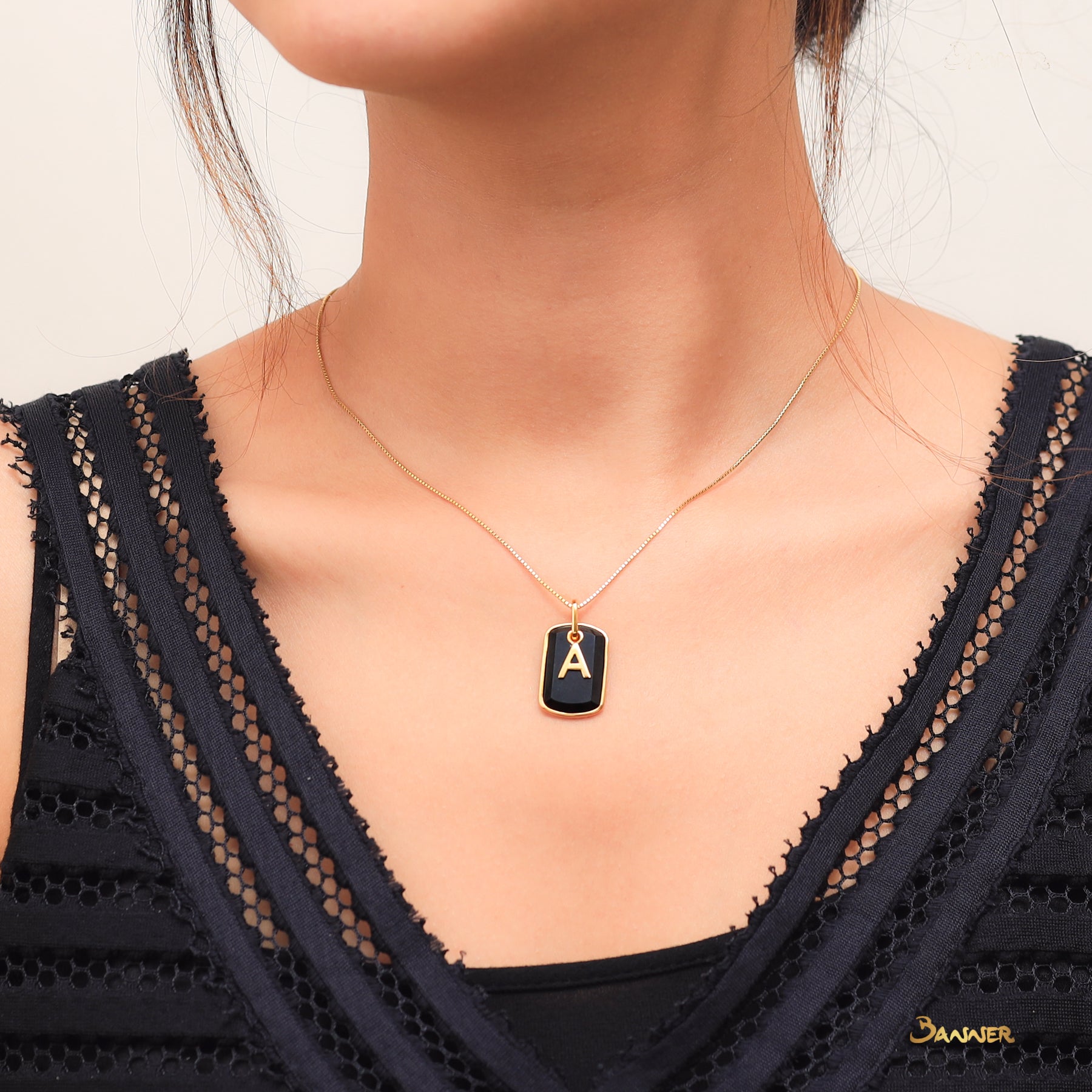 Black Jade and Alphabet Pendant