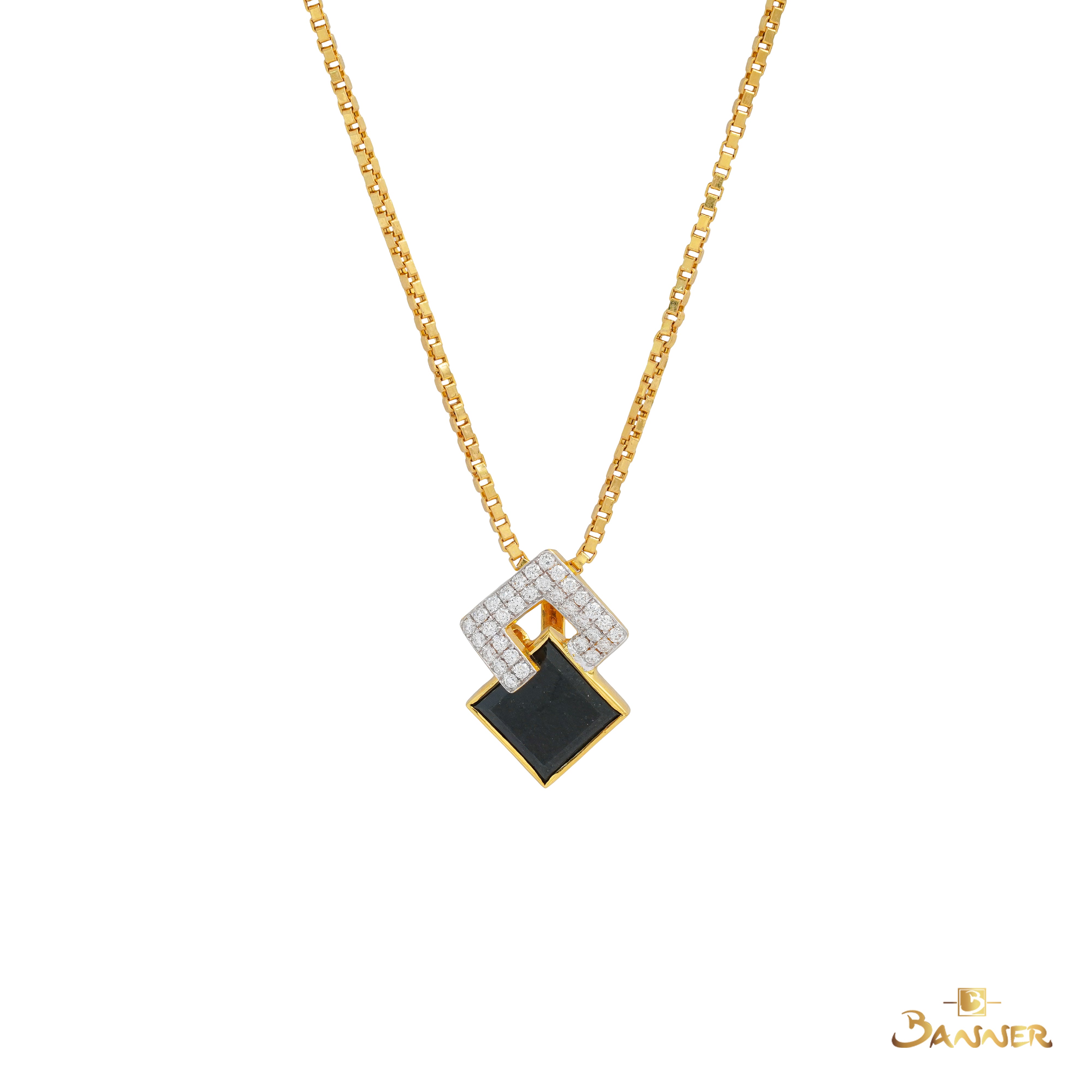 Black Jade and Diamond Mono Square Pendant