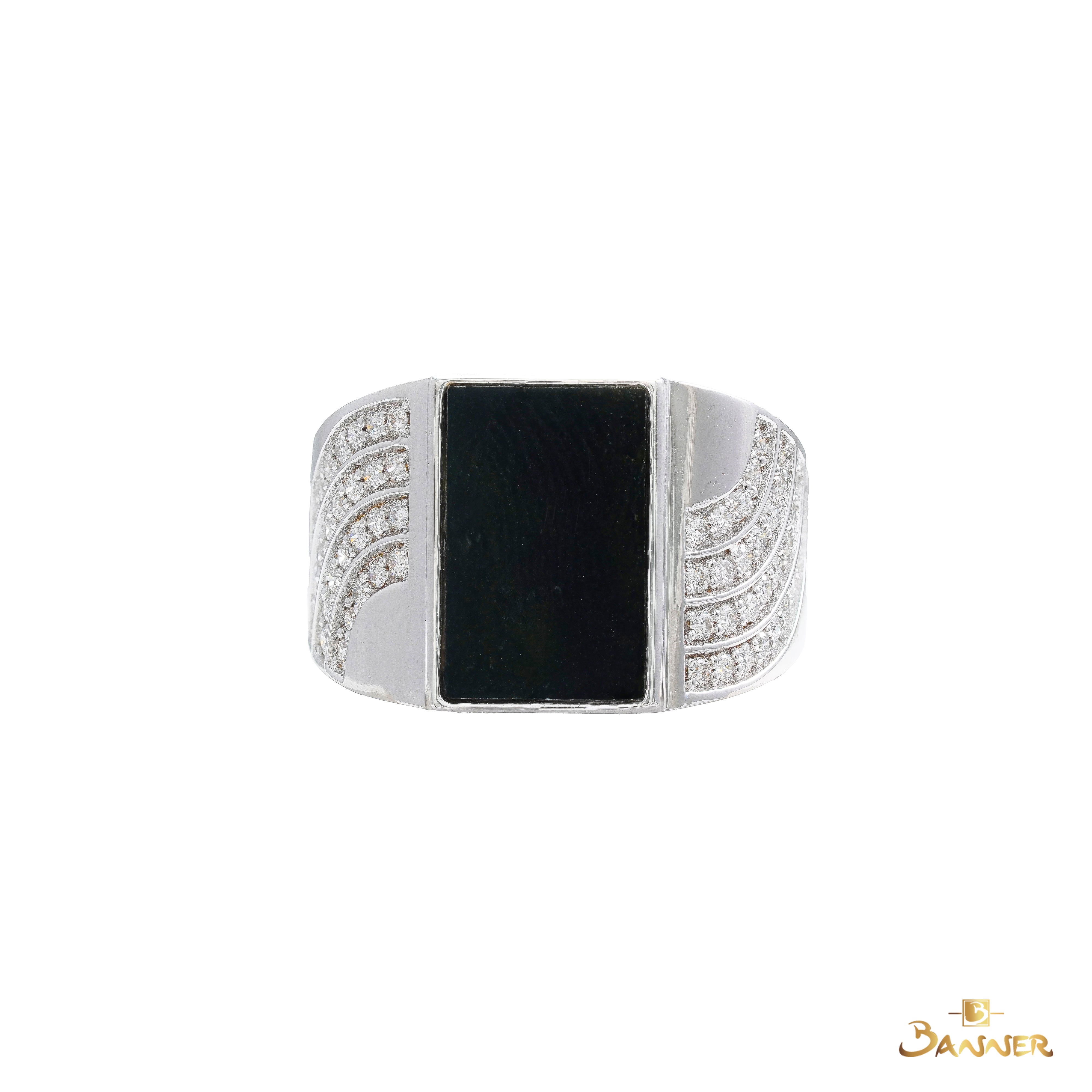 Black Jade and Diamond Men Ring