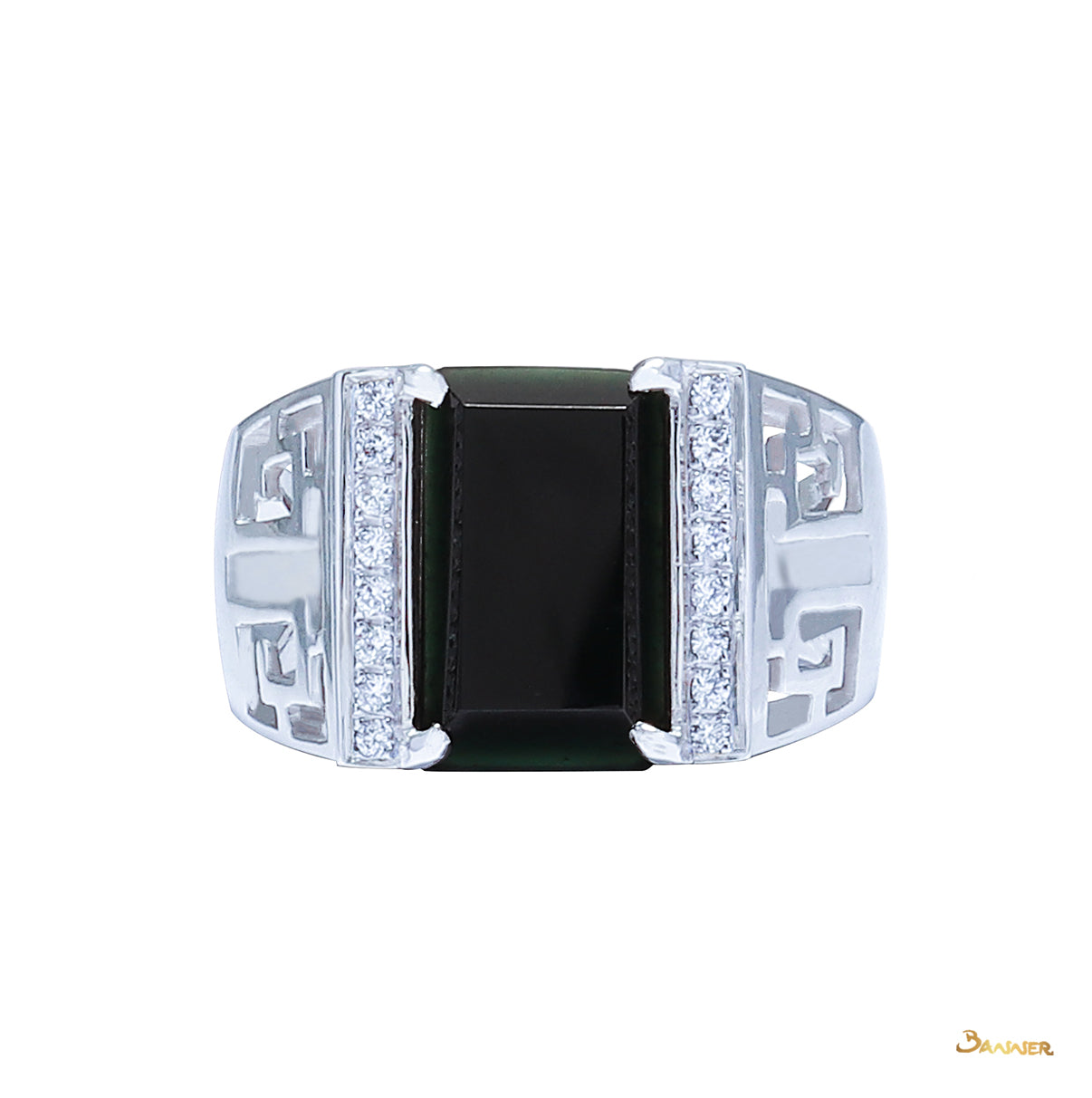 Black Jade and Diamond Male Ring