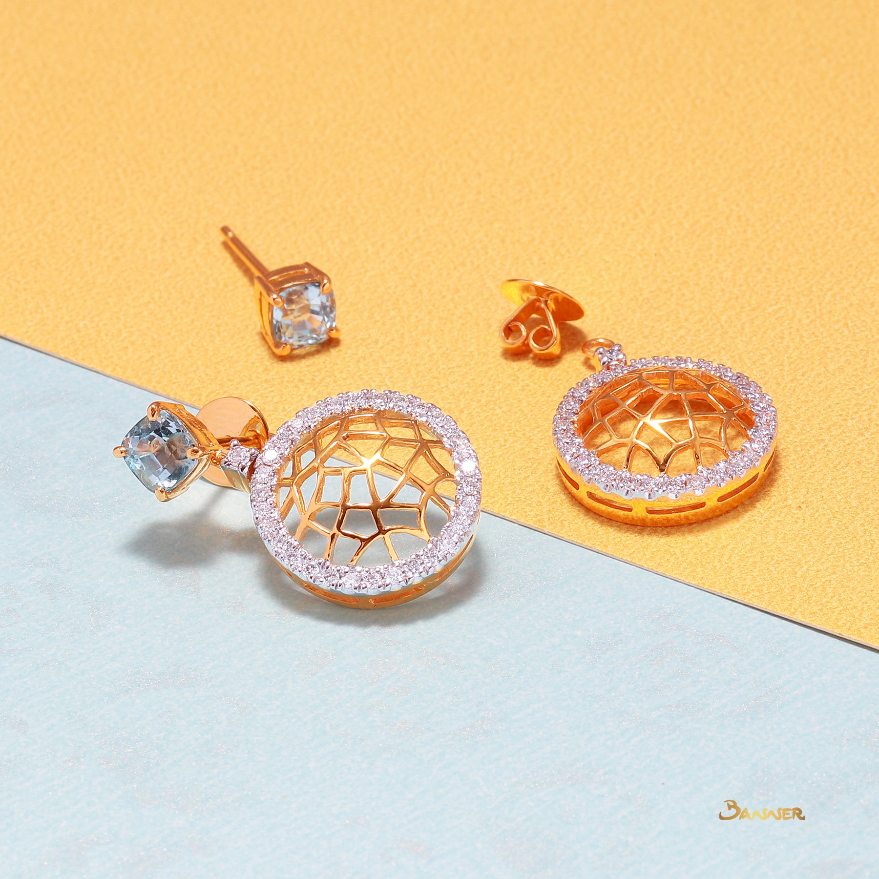 Blue Topaz and Diamond Dream Catcher Earrings