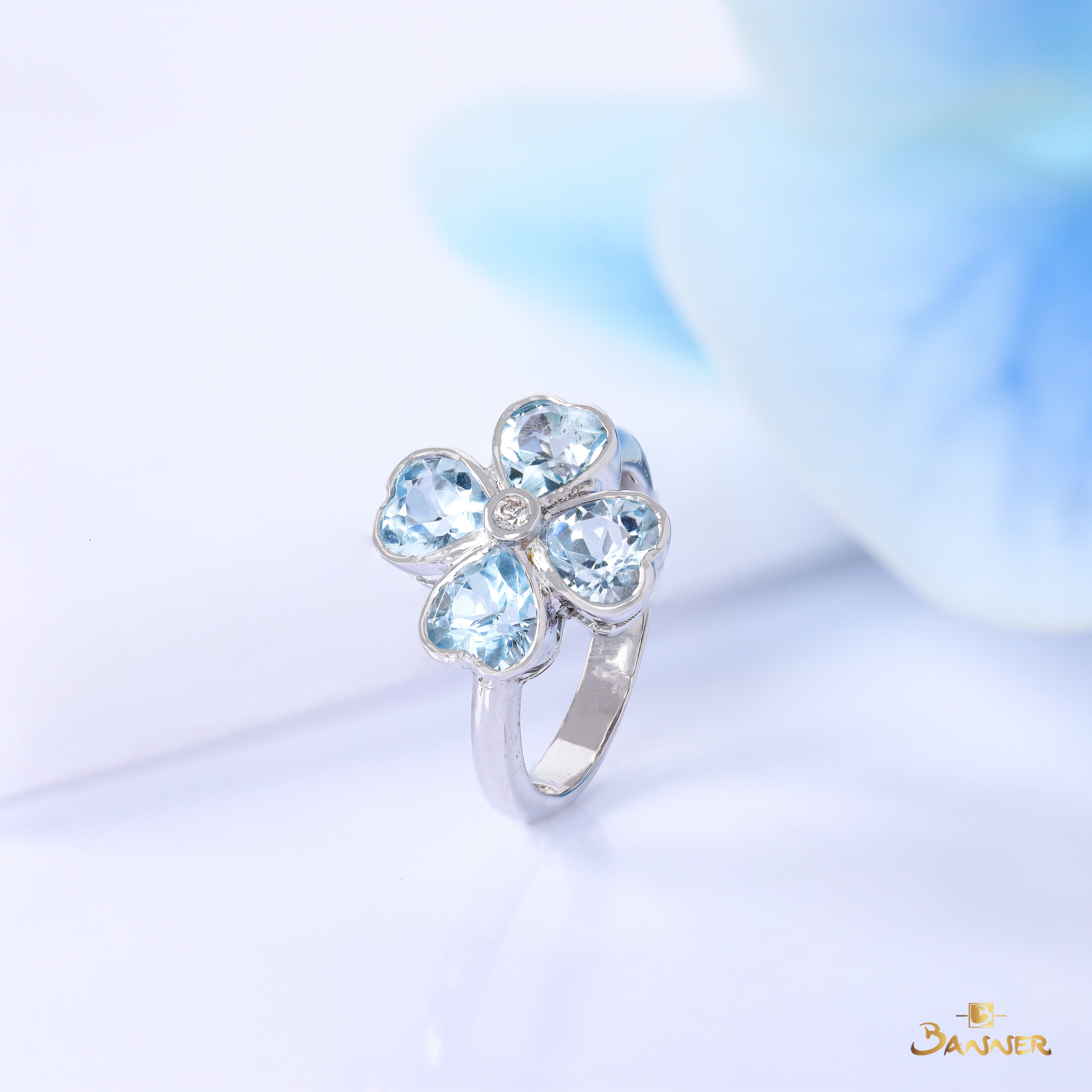 Blue Topaz and Diamond Clover Ring