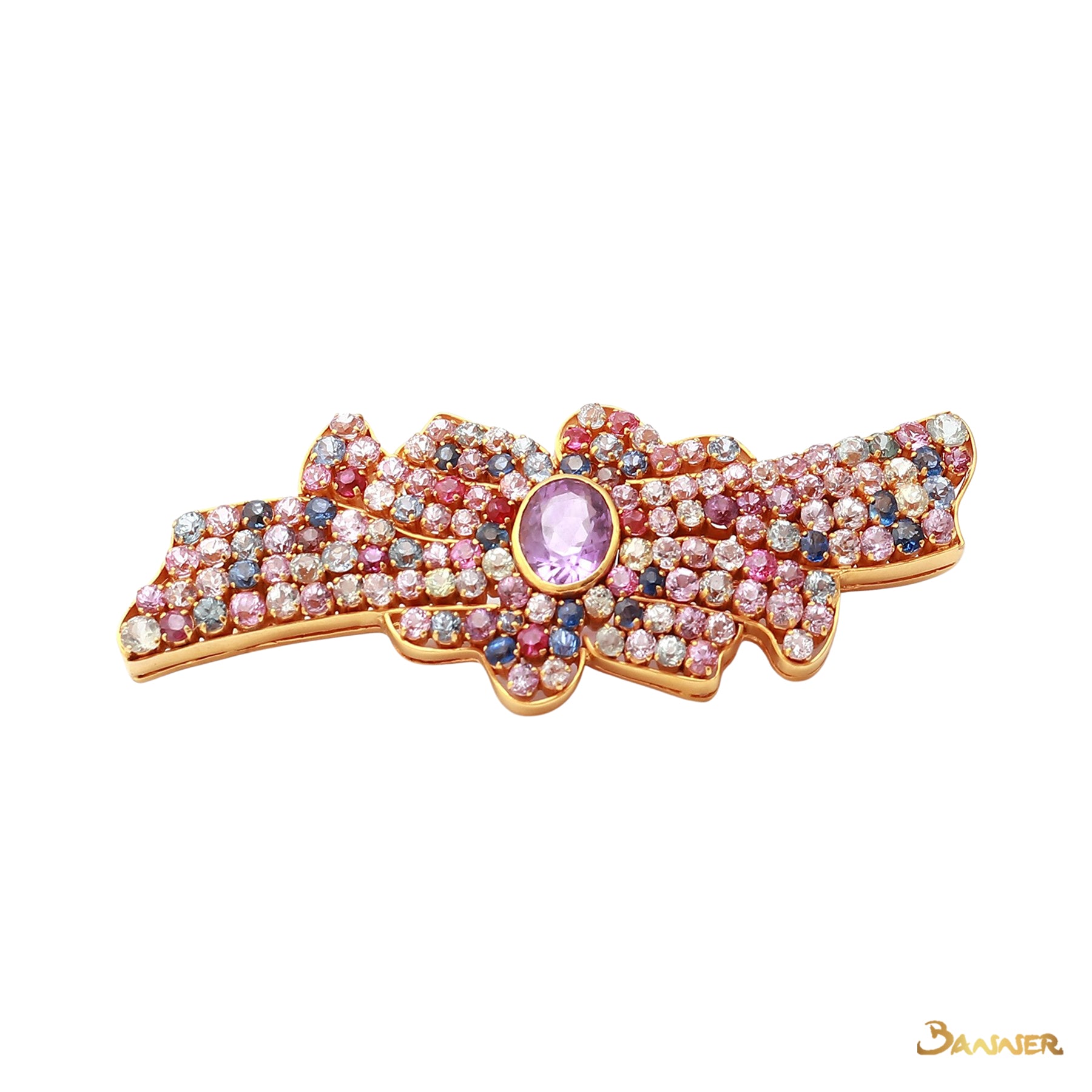 Multi-Colored Sapphire Flower Brooch