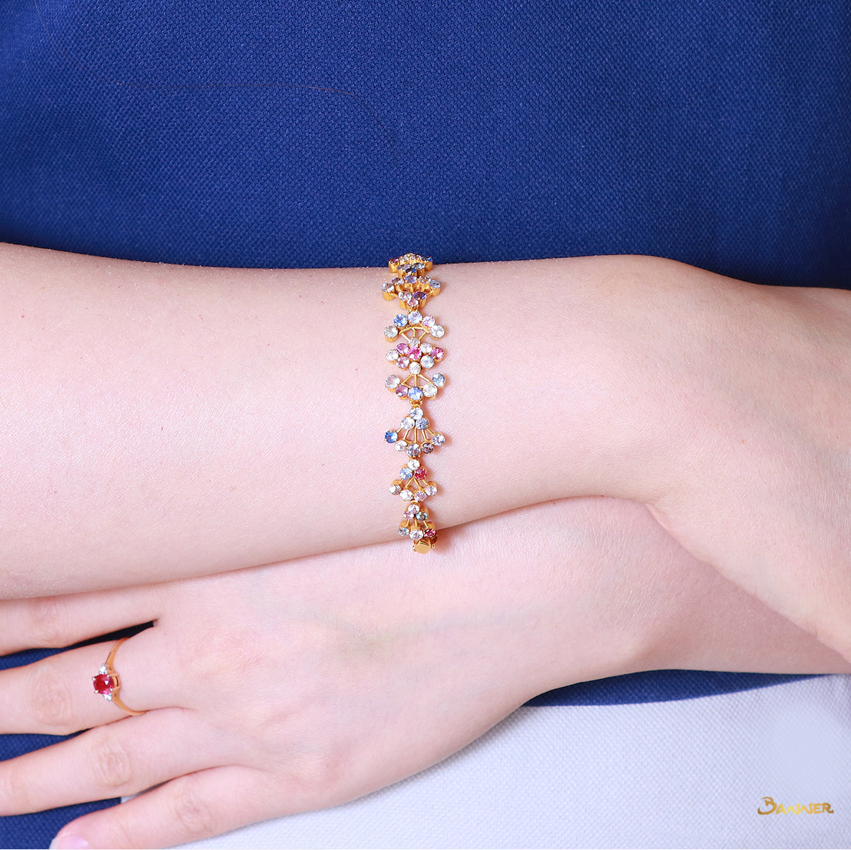 Multi Color Sapphire Flower Bracelet