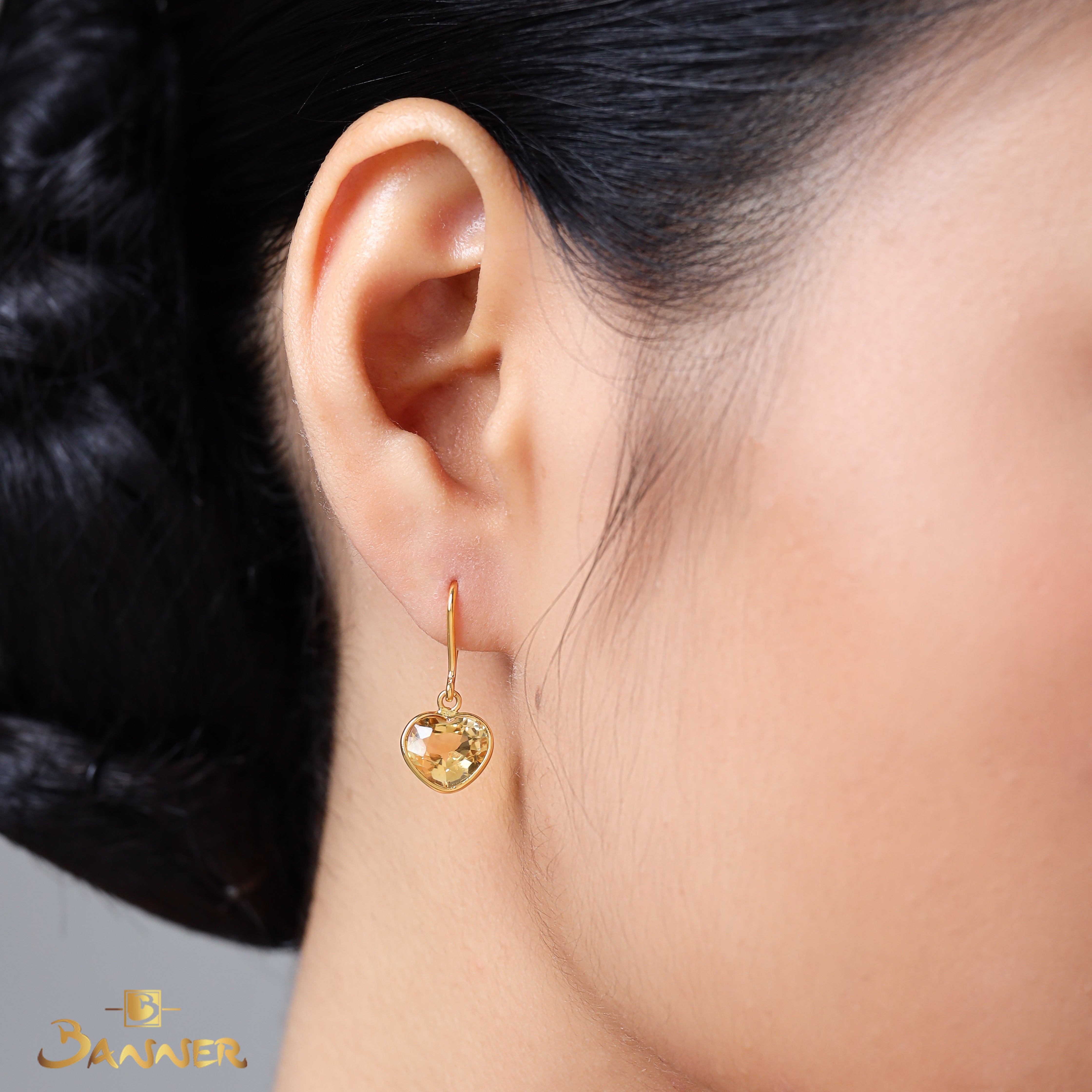 Citrine Heart Dangle Earrings