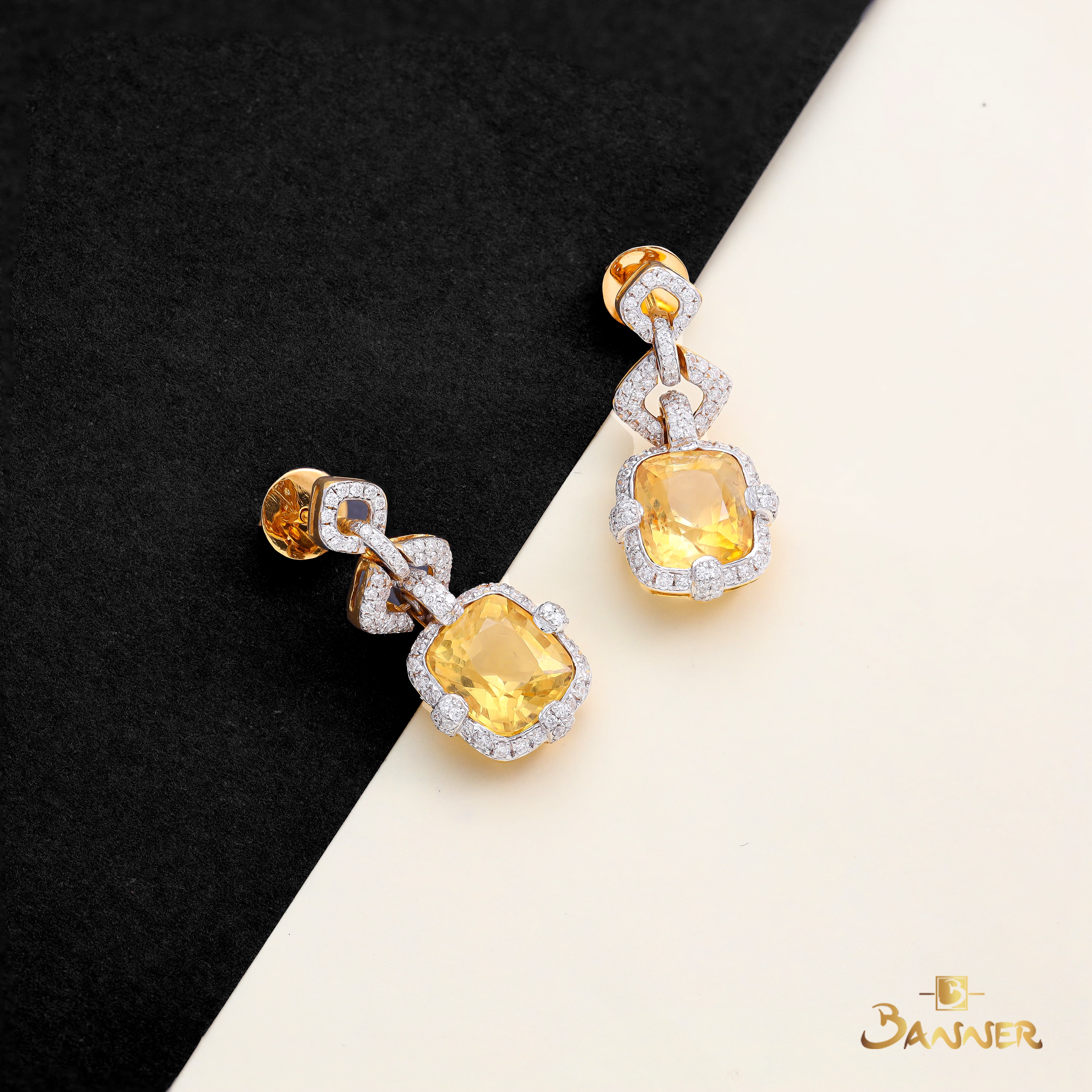 Citrine and Diamond Linked Halo Earrings