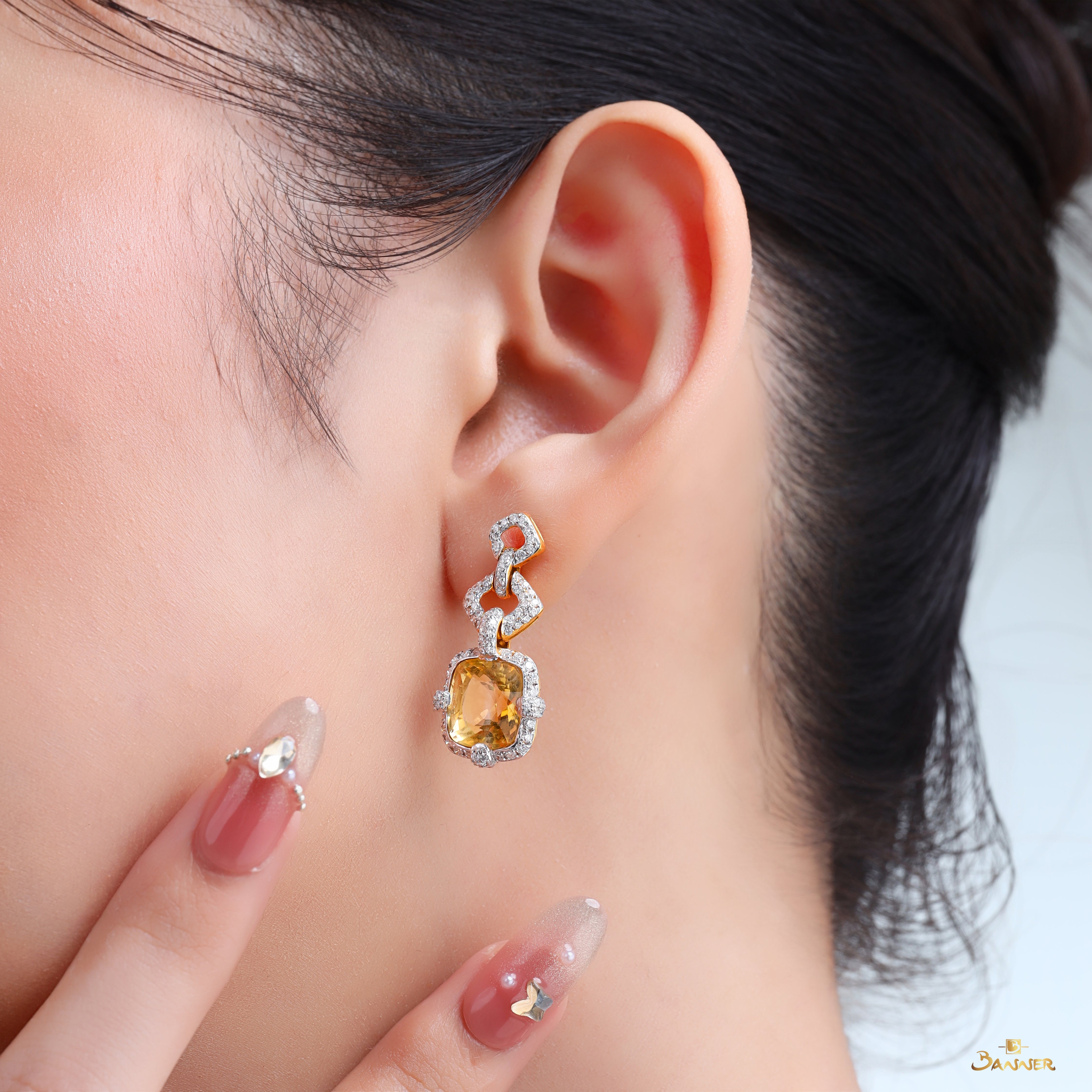 Citrine and Diamond Linked Halo Earrings