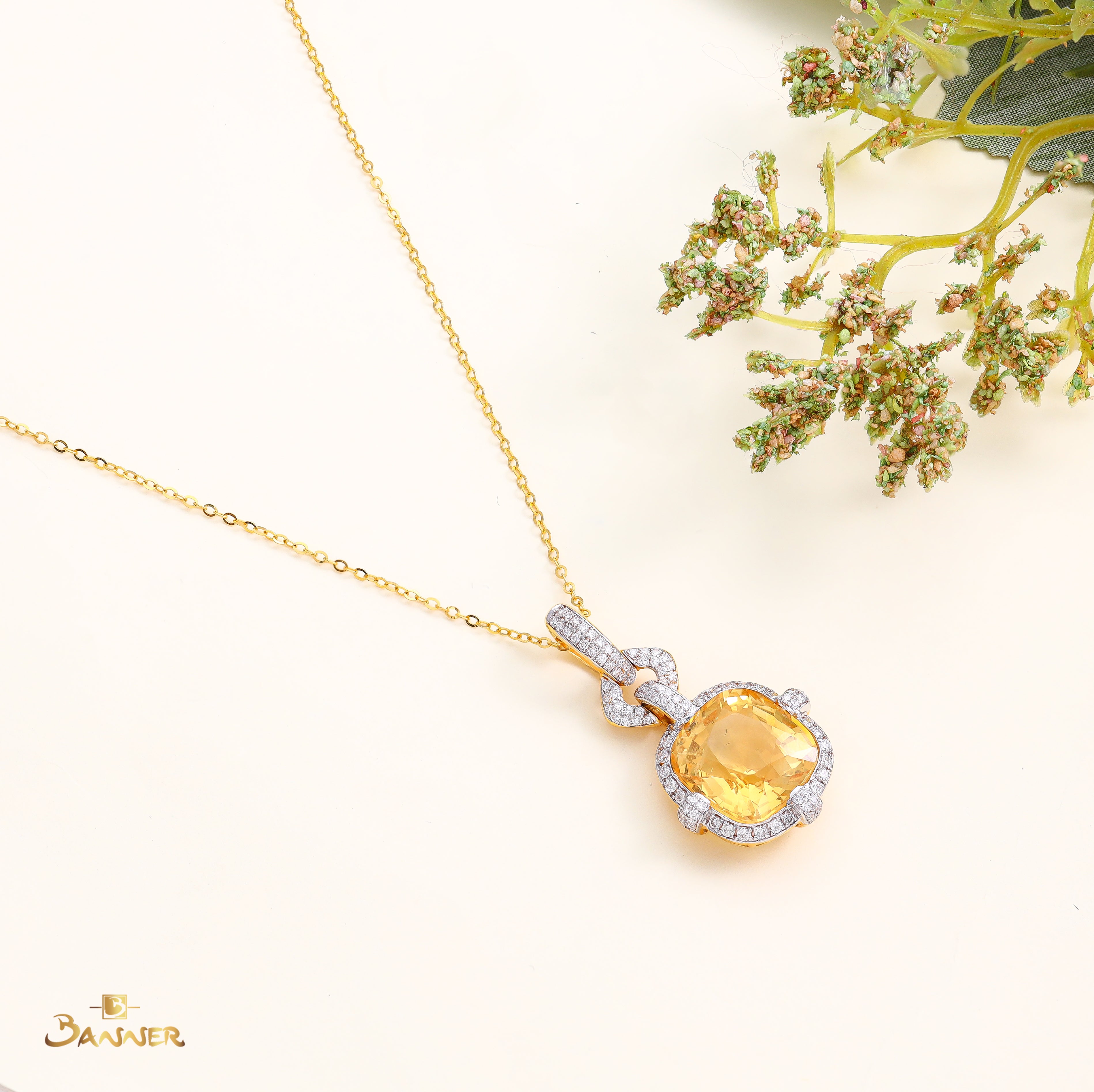 Citrine and Diamond Linked Halo Pendant