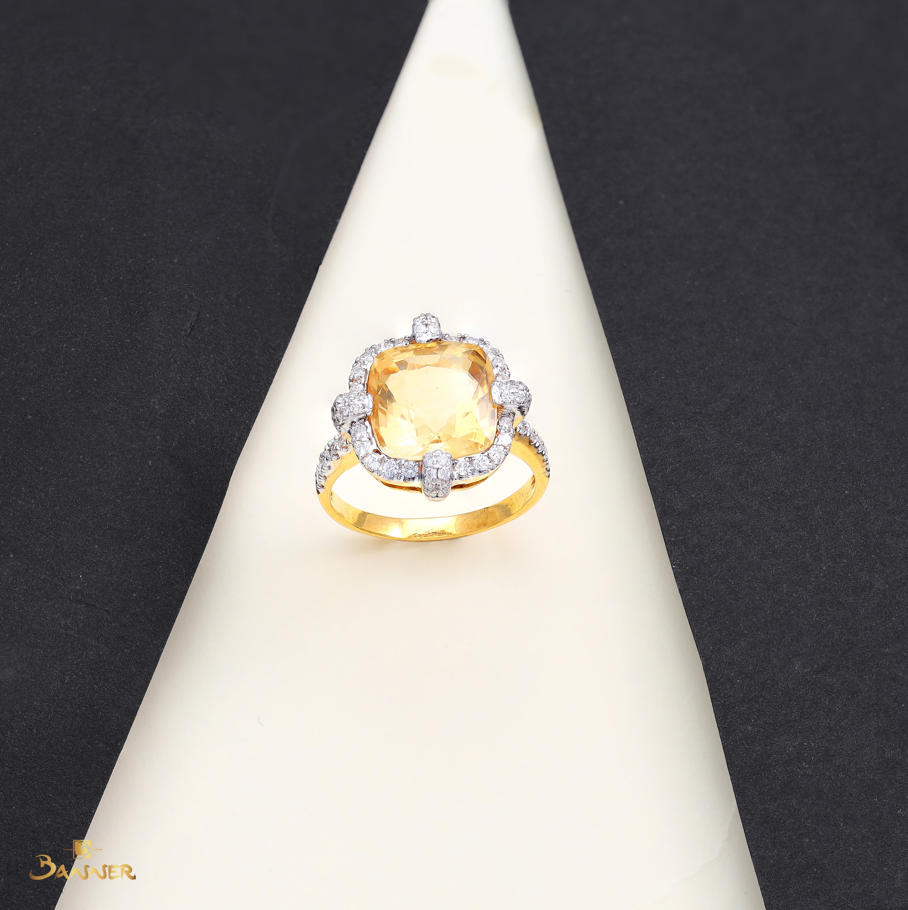 Citrine and Diamond Halo Ring