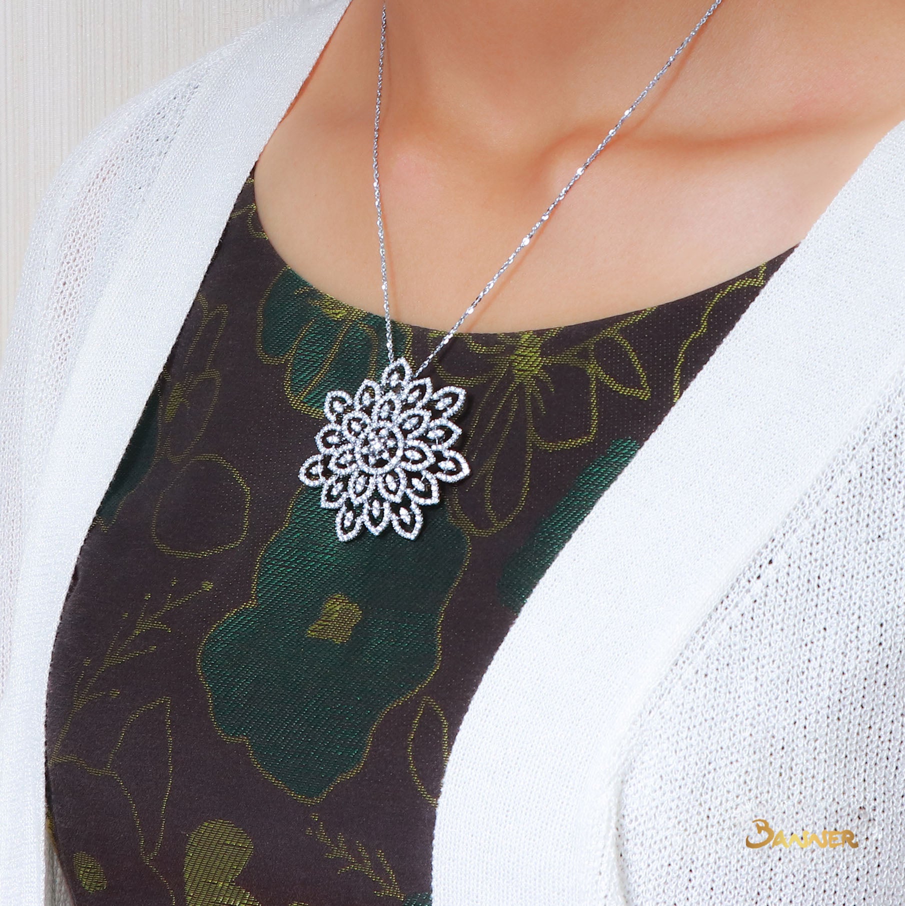 Diamond Floral Pendant/ Brooch (0.09 ct. Middle Diamond, 3.35 ct. t.w.)