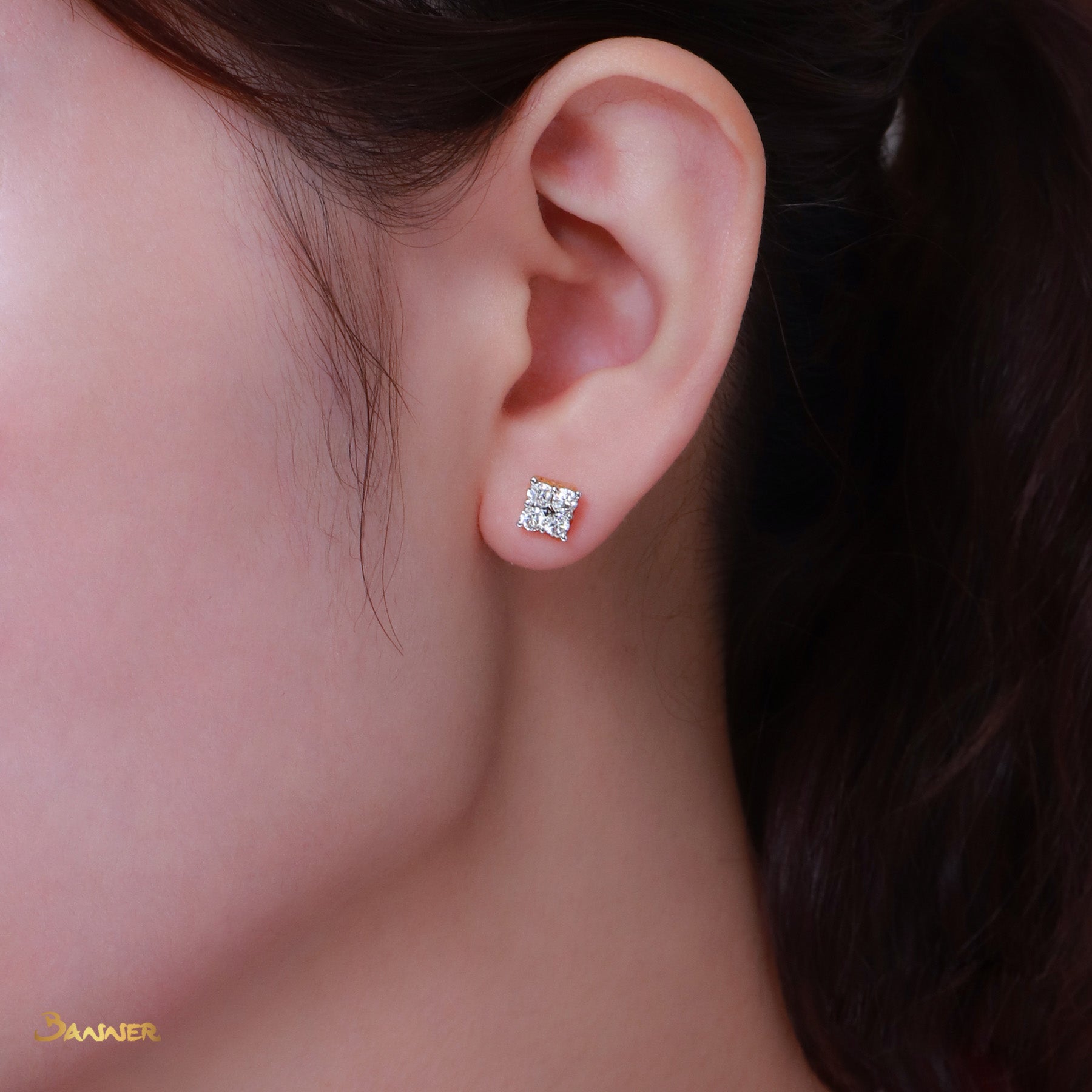 Diamond Square Stud Earrings with Invisible Setting (0.7 cts. t.w.)