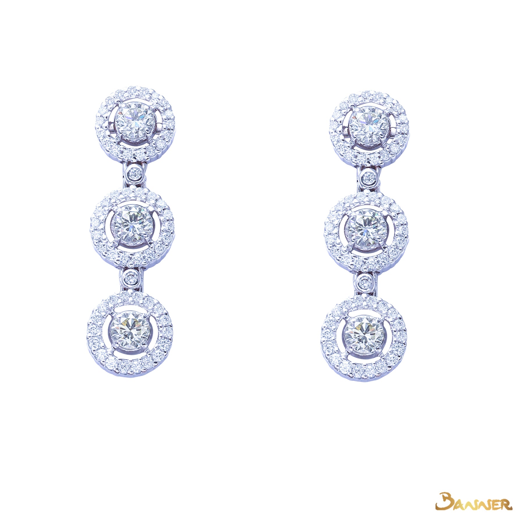 Diamond Halo 3-step Earrings (4.19 cts. Middle Diamonds, 5.44 cts. t.w.)