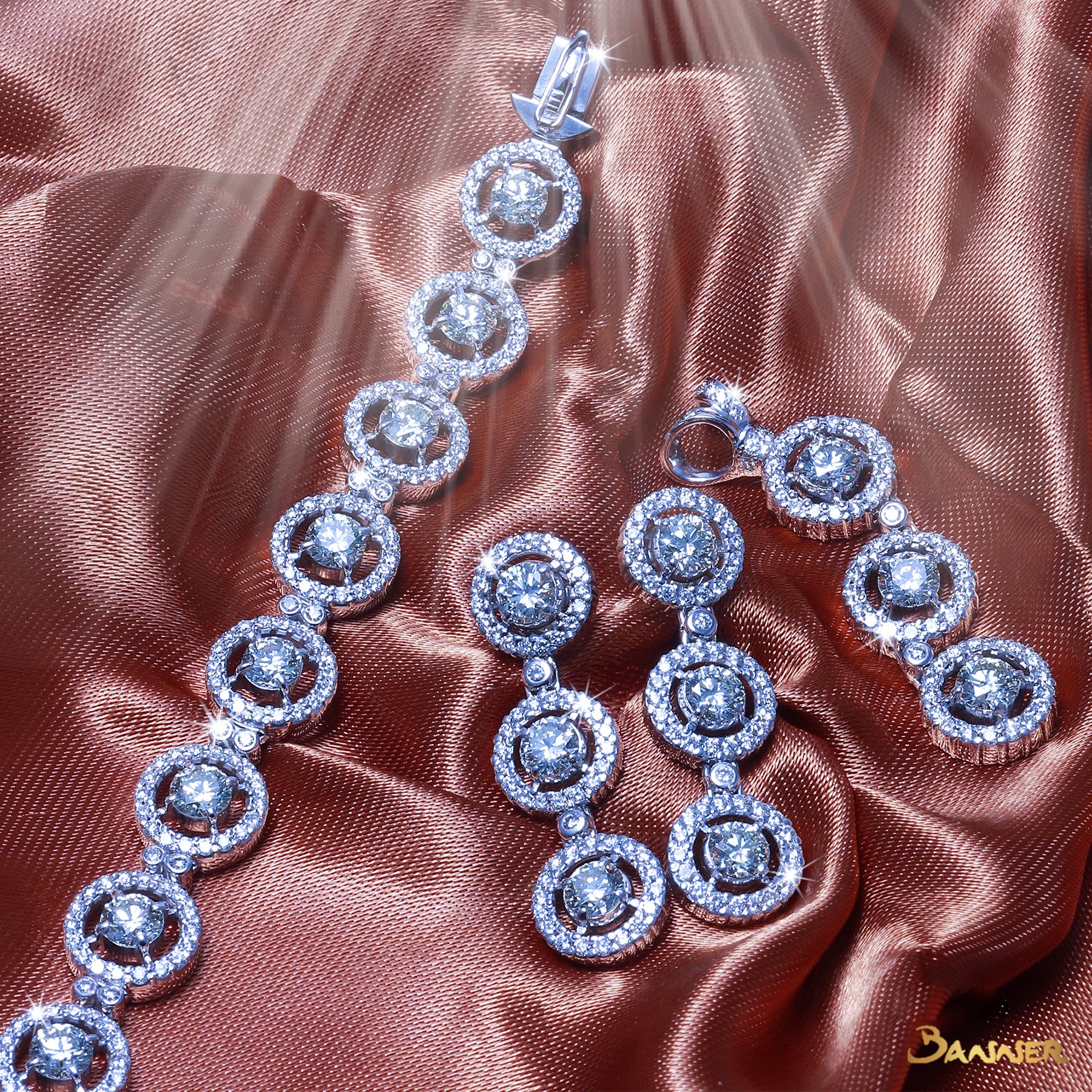 Diamond Halo 3-step Earrings (4.19 cts. Middle Diamonds, 5.44 cts. t.w.)