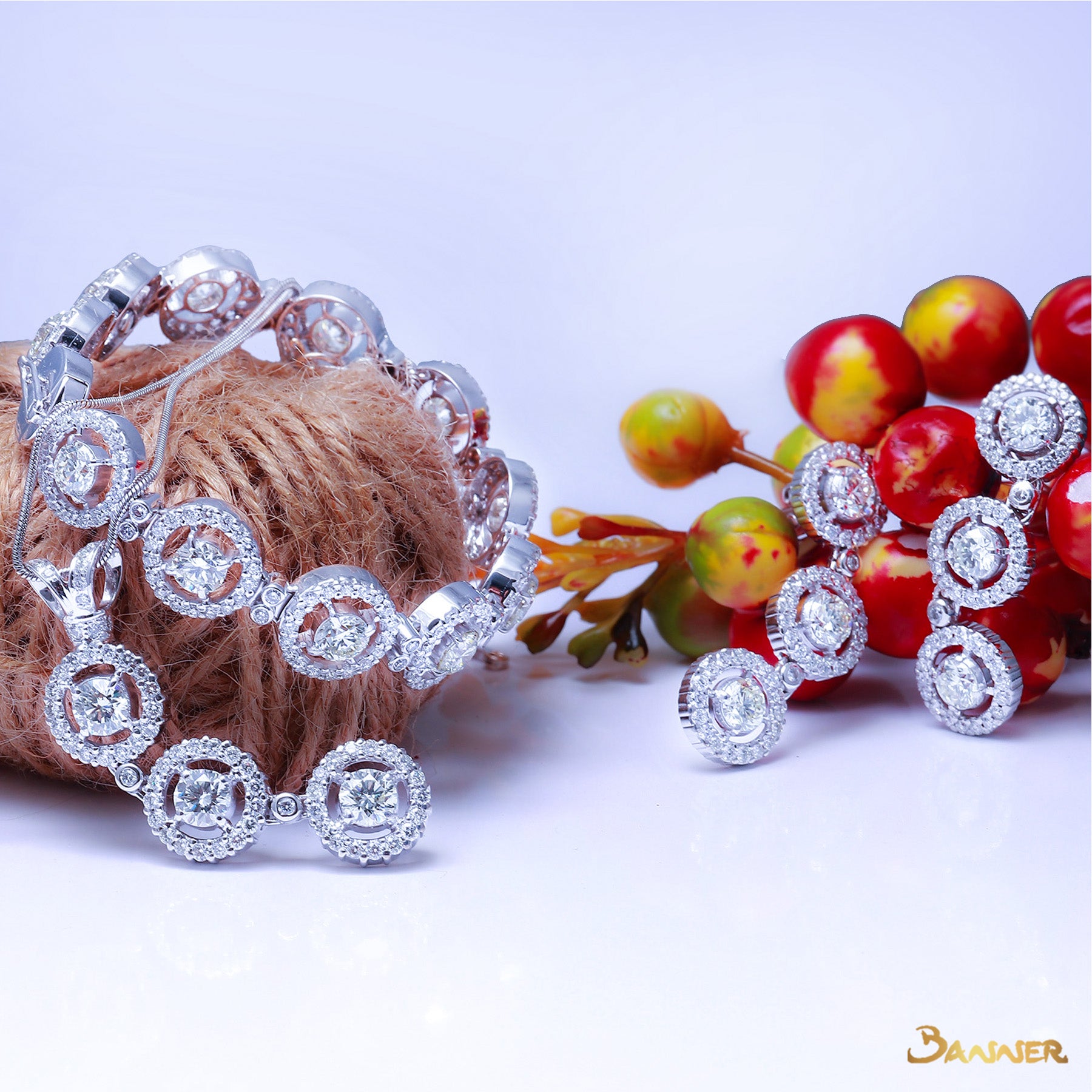 Diamond Halo 3-step Earrings (4.19 cts. Middle Diamonds, 5.44 cts. t.w.)