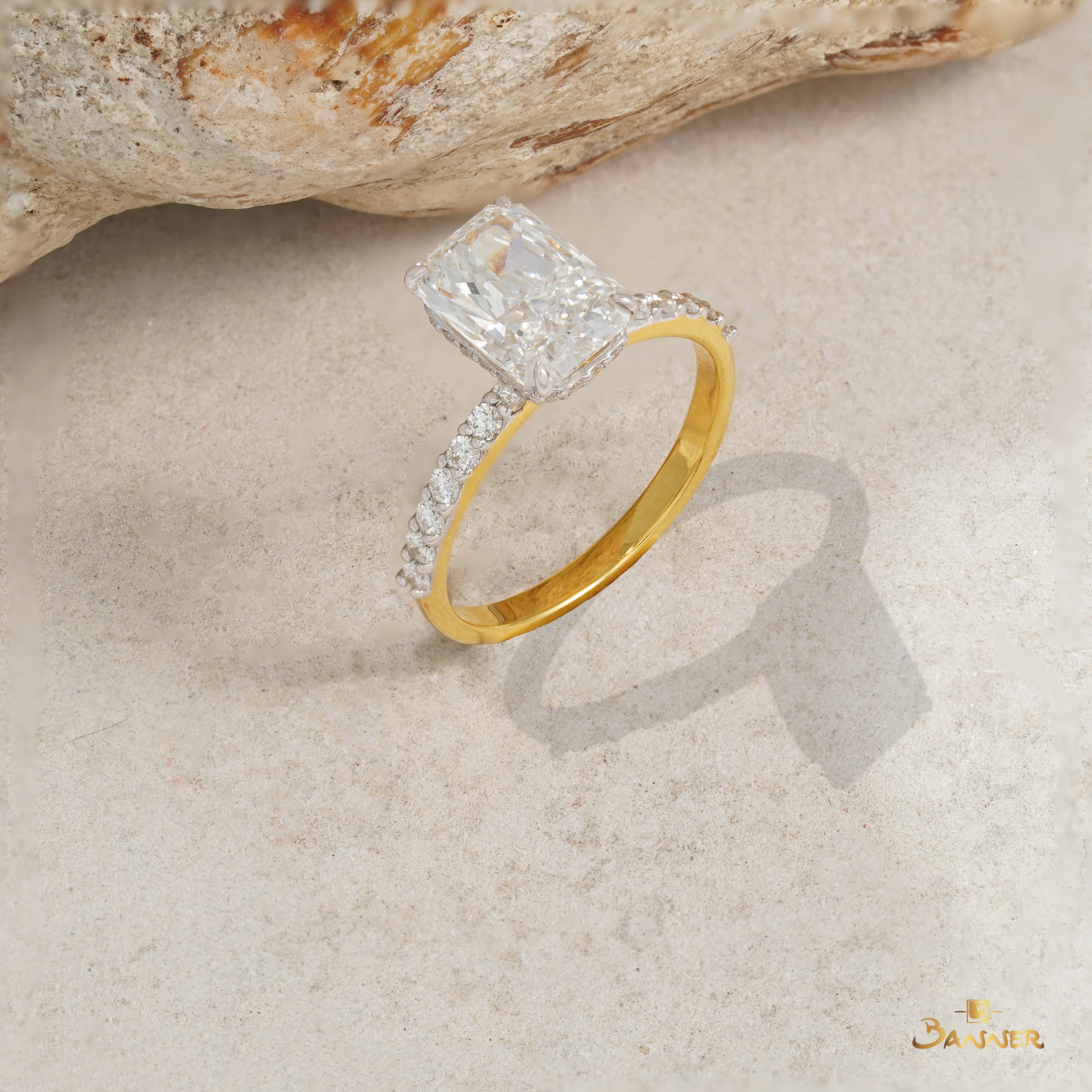 Emerald-cut Hidden Halo Engagement Ring